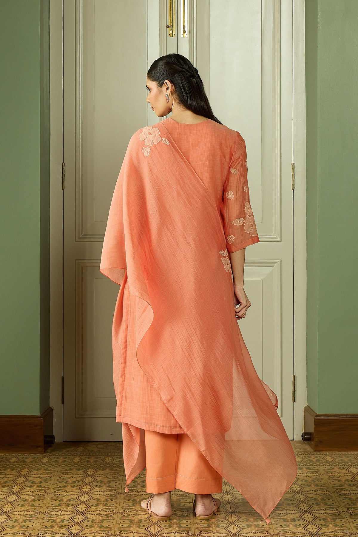 Tangerine Applique Kurta Set