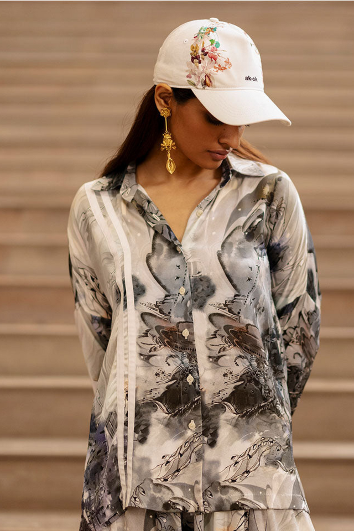 Ink Bleed Printed Shirt With Pants