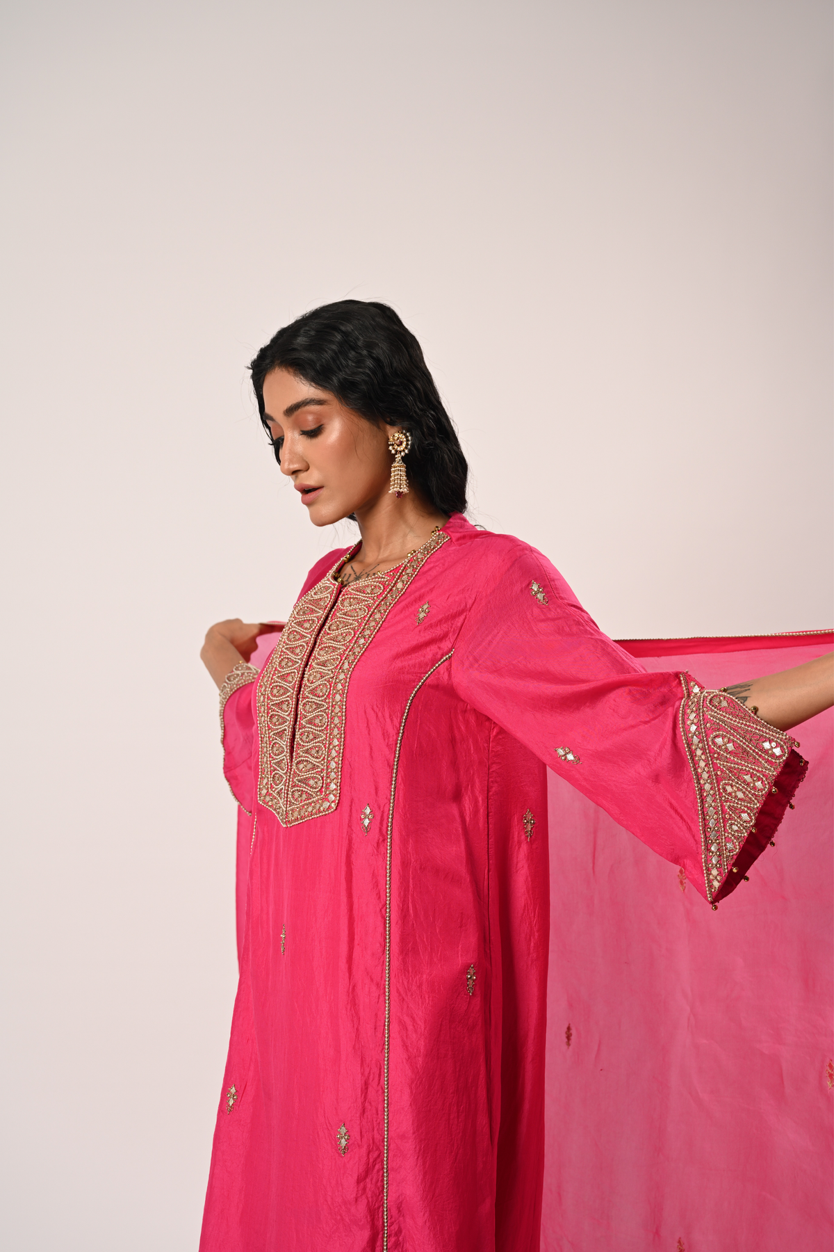 Pink Princess Cut Kurta Set