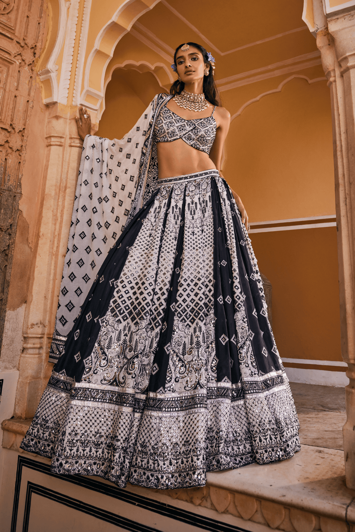 Striking Black and White Lehenga Set