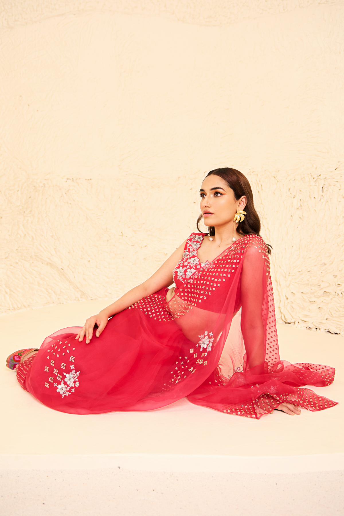 Red Organza Saree With Blouse
