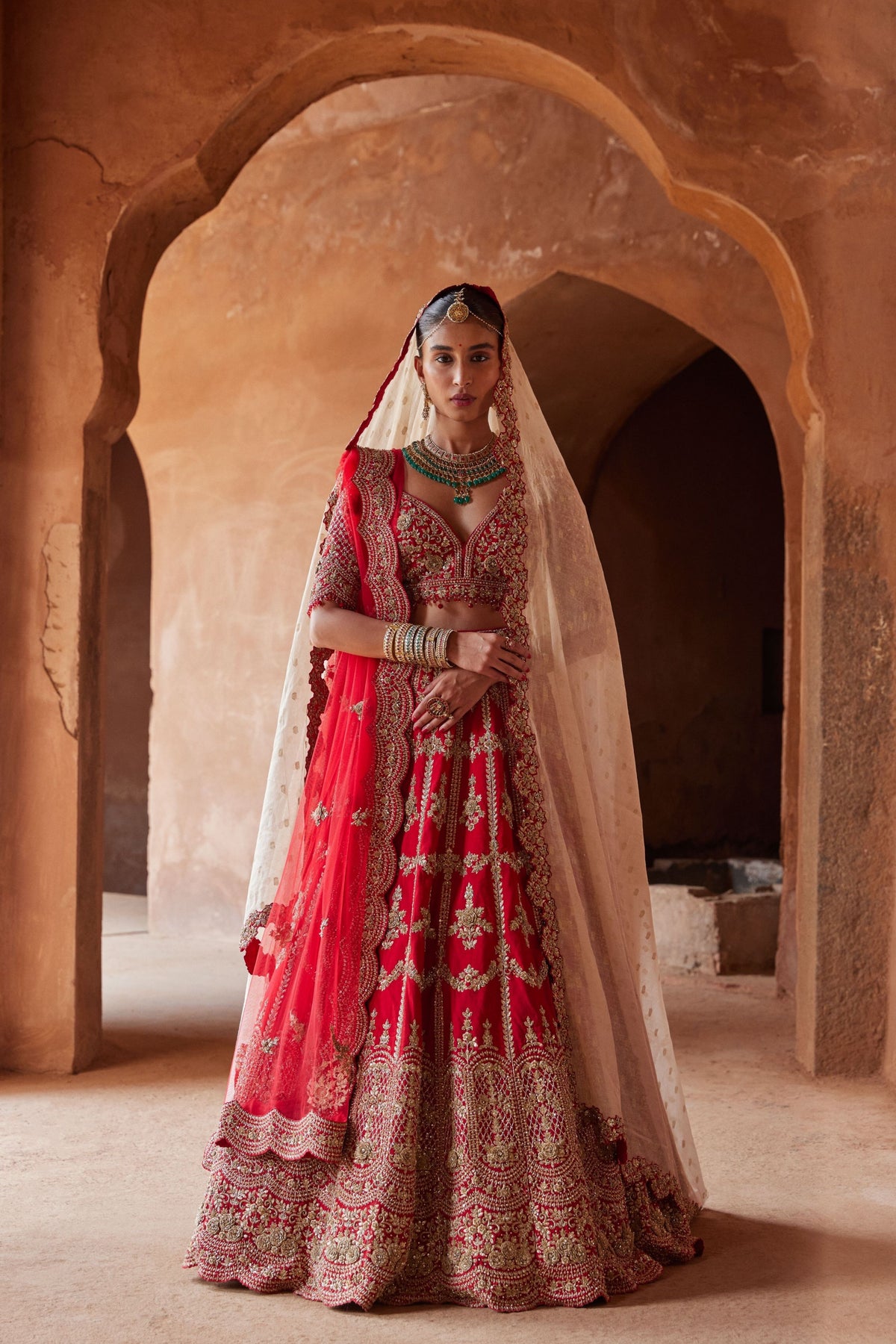 Scarlet Red Raw Silk Lehenga Set