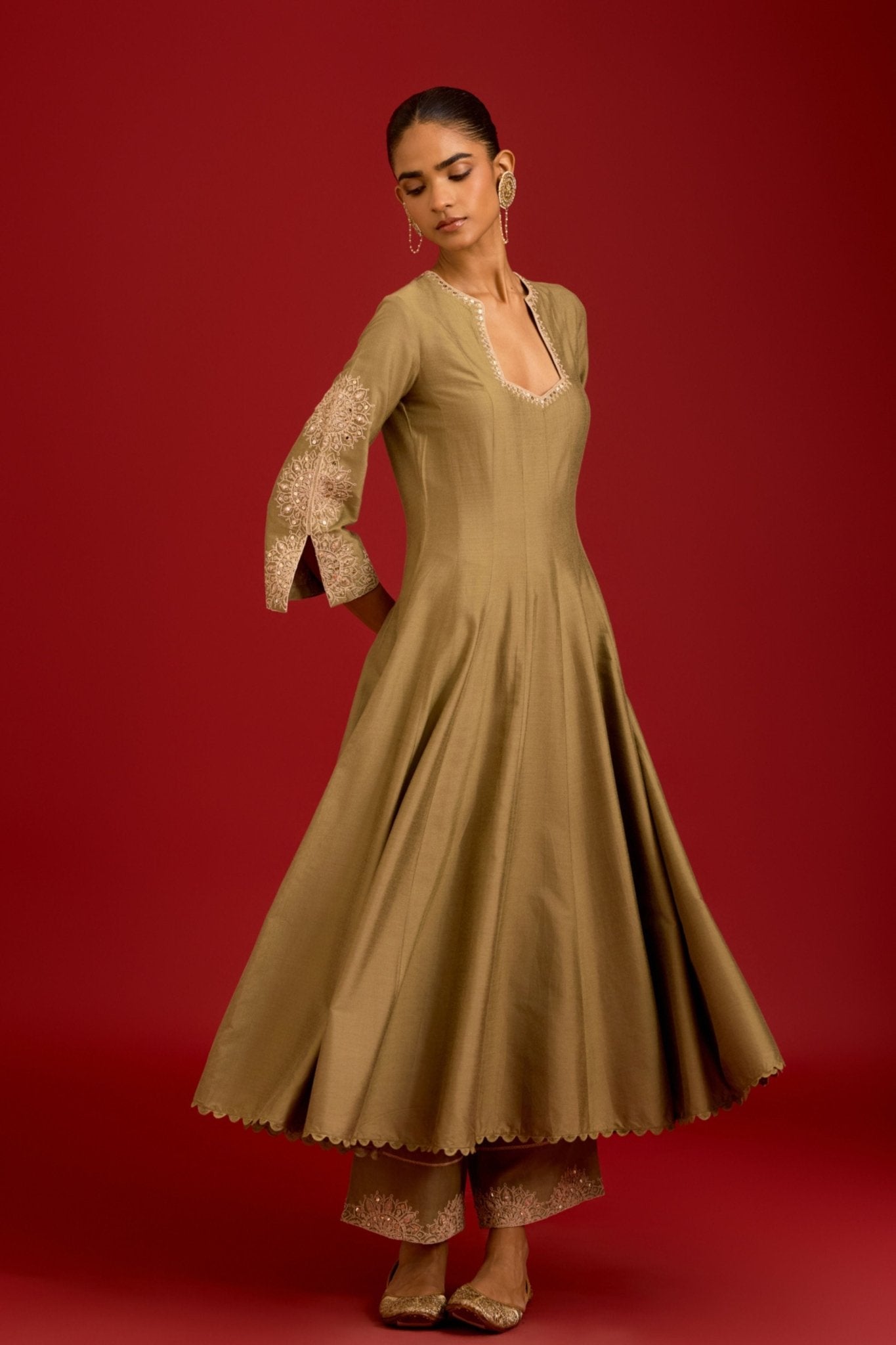 Pistachio Green Embroidered Anarkali Set - Devnaagri - Elahe