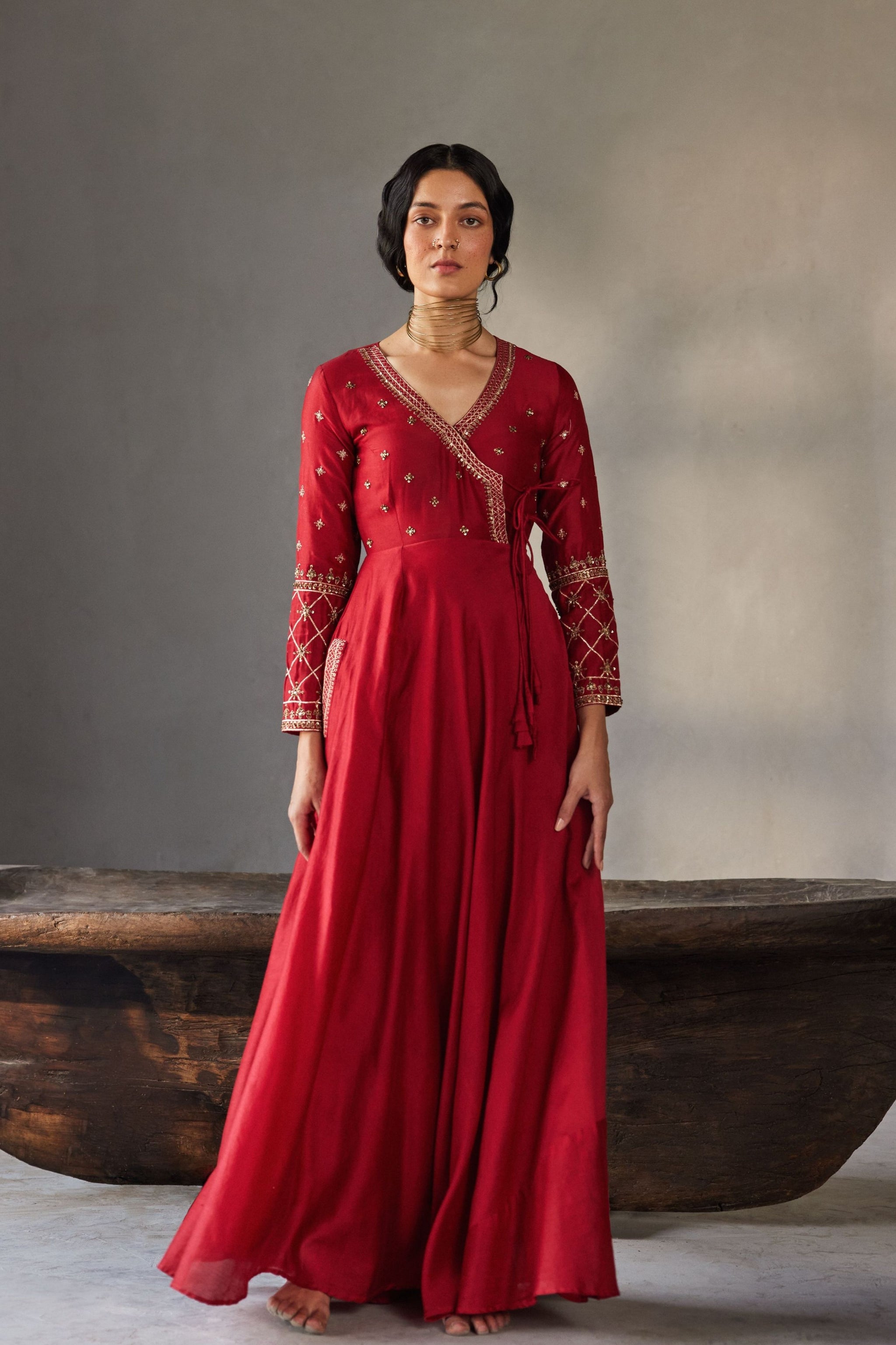 Angrakha Rajasthan Warra - Red Full Length Angrakha - Elahe
