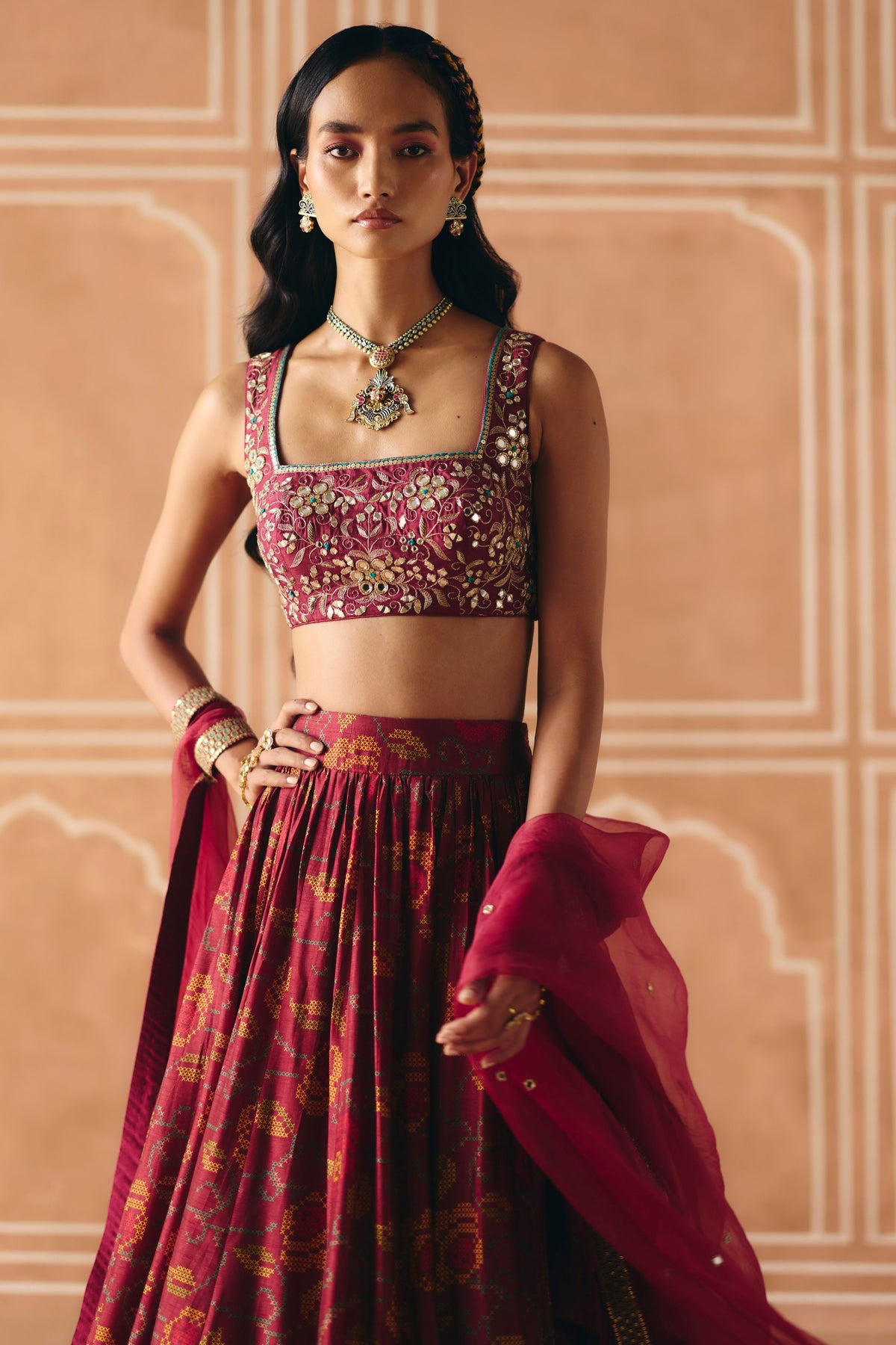Berry Plum Gathered Lehenga