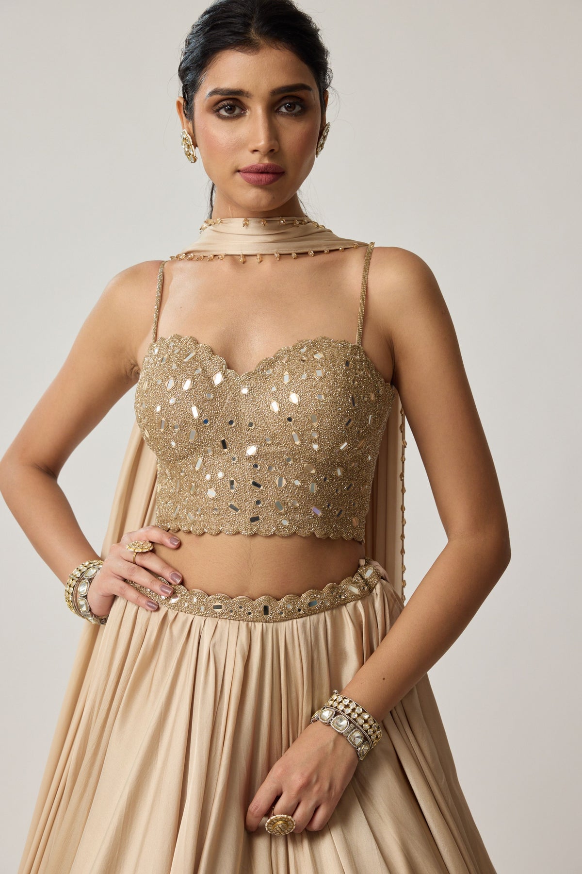 Light Beige Mirror Lehenga Set