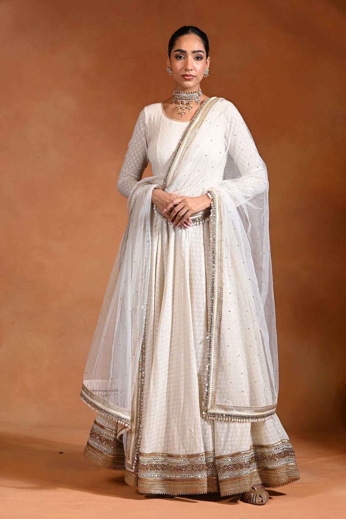 Chand Anarkali Ivory Gold Set