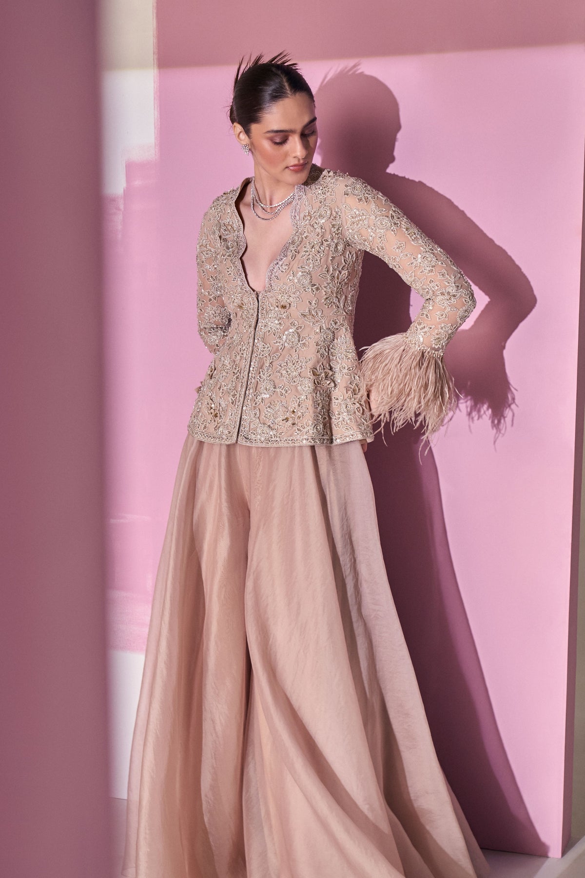 Elnaz Dark Champagne Sharara Set