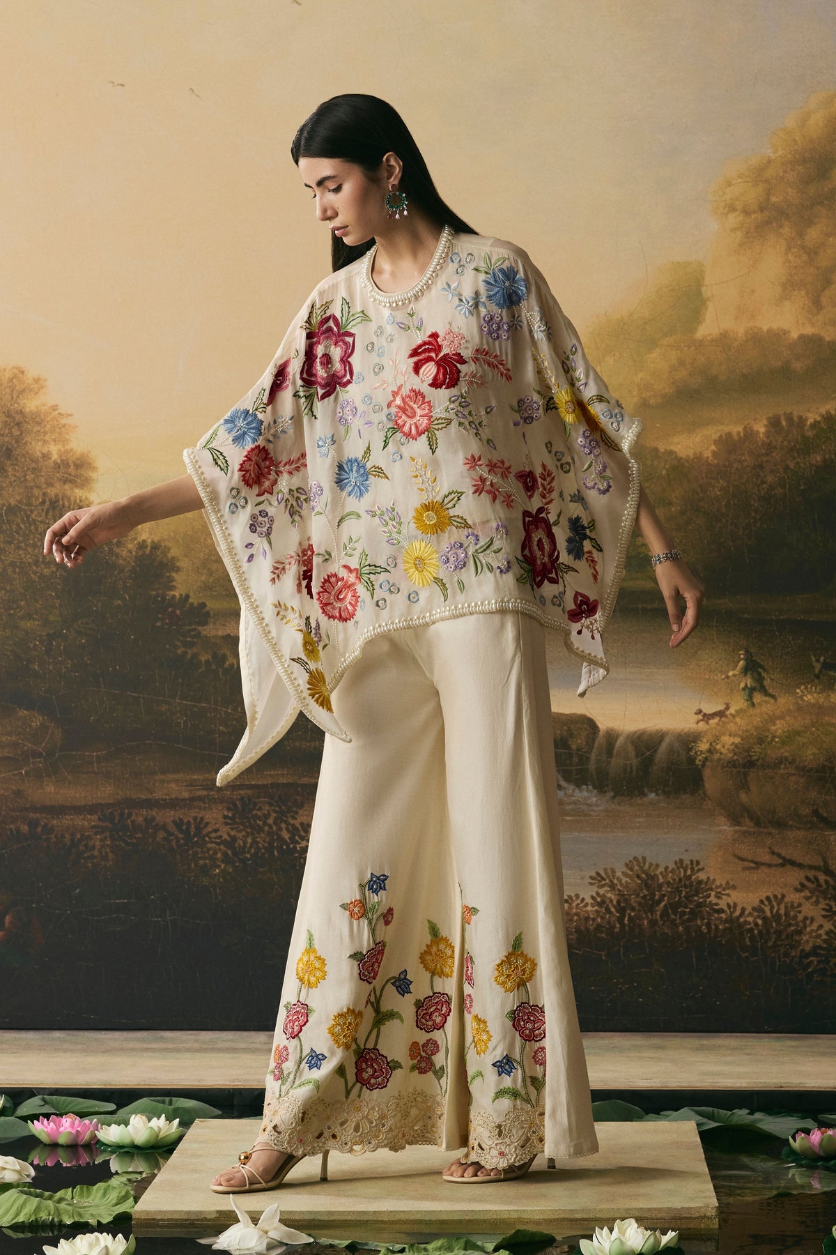 Ivory Floral Sharara Pants