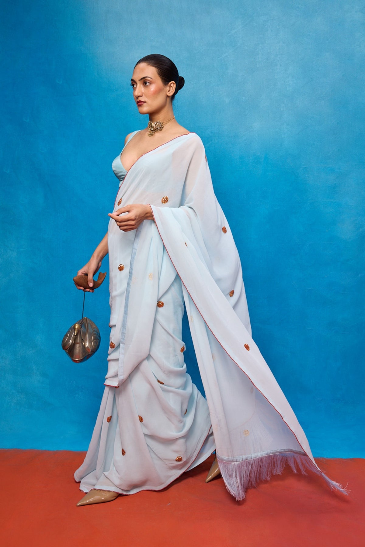 Handwoven Ice Blue Georgette Saree