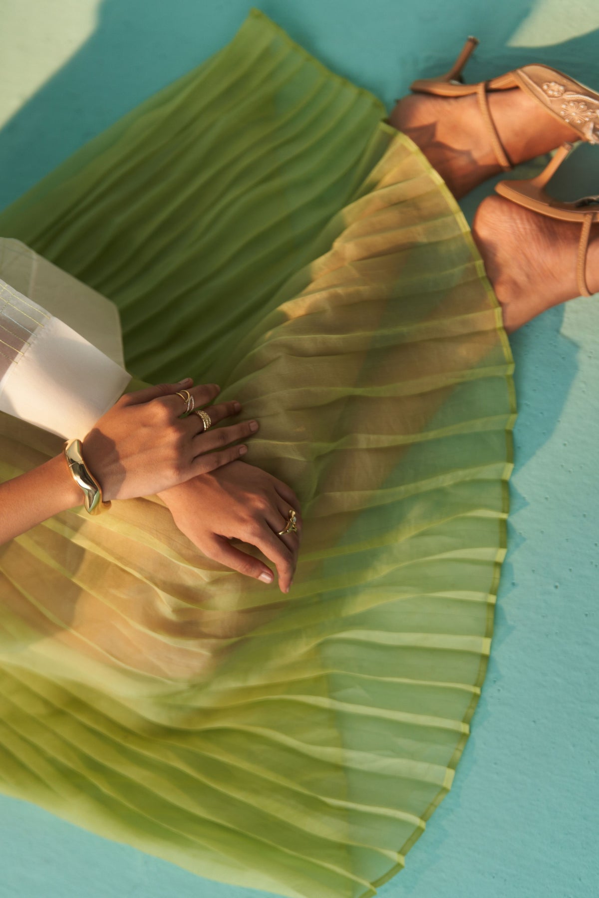 Green Organza Accordion Skirt