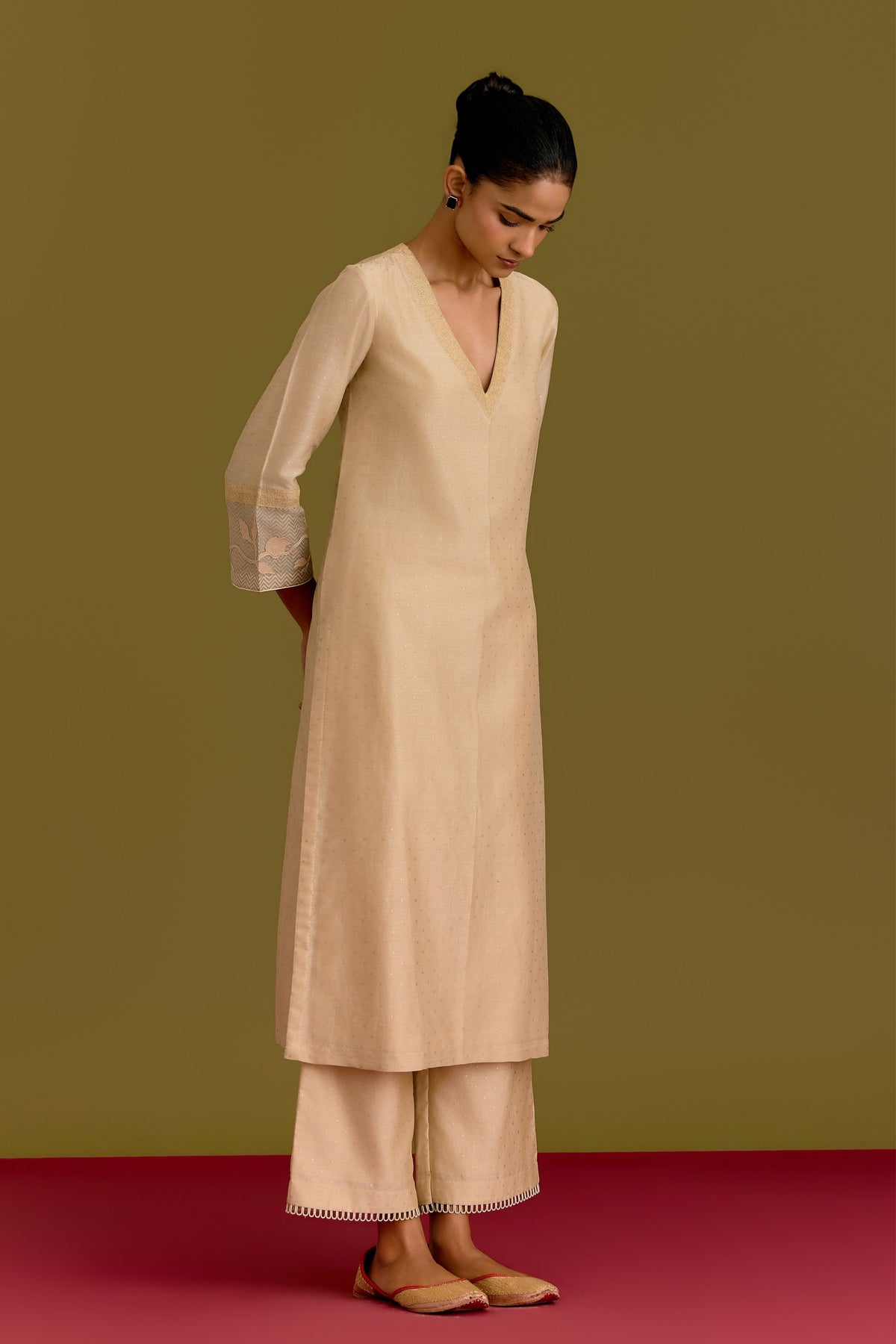 Beige Hand Painted Kurta Set