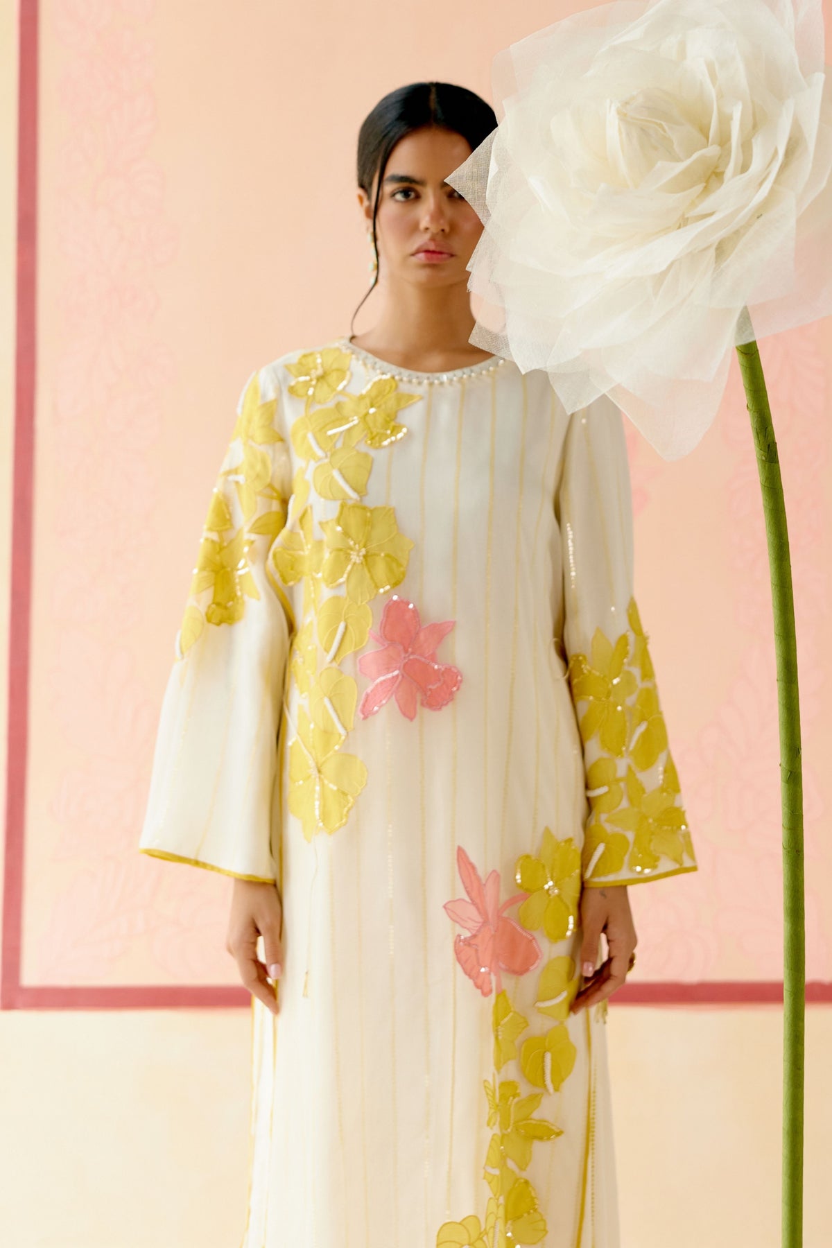 Ivory Floral Organza Kurta Set