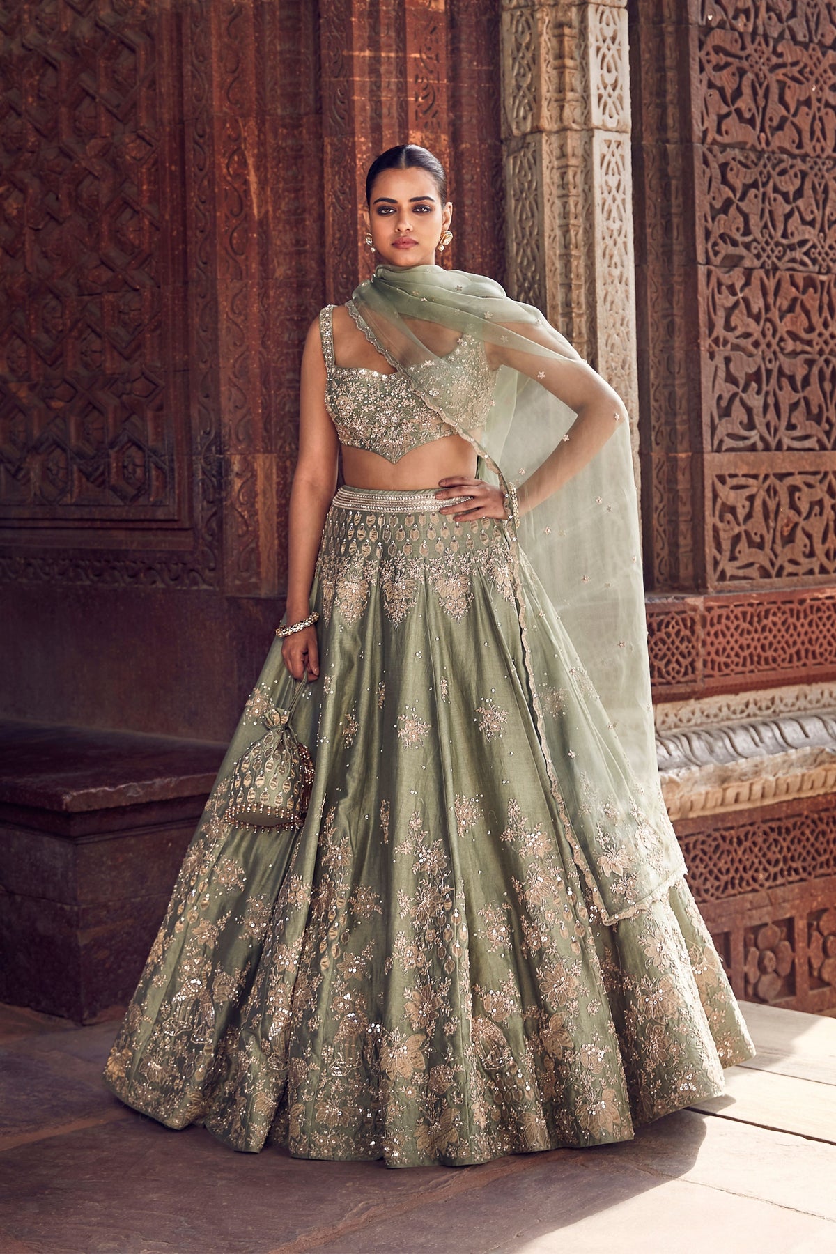 The Sona Patti Jade Bow Lehenga Set