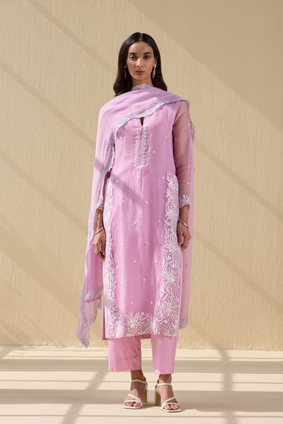 Pink Embroidered Organza Suit