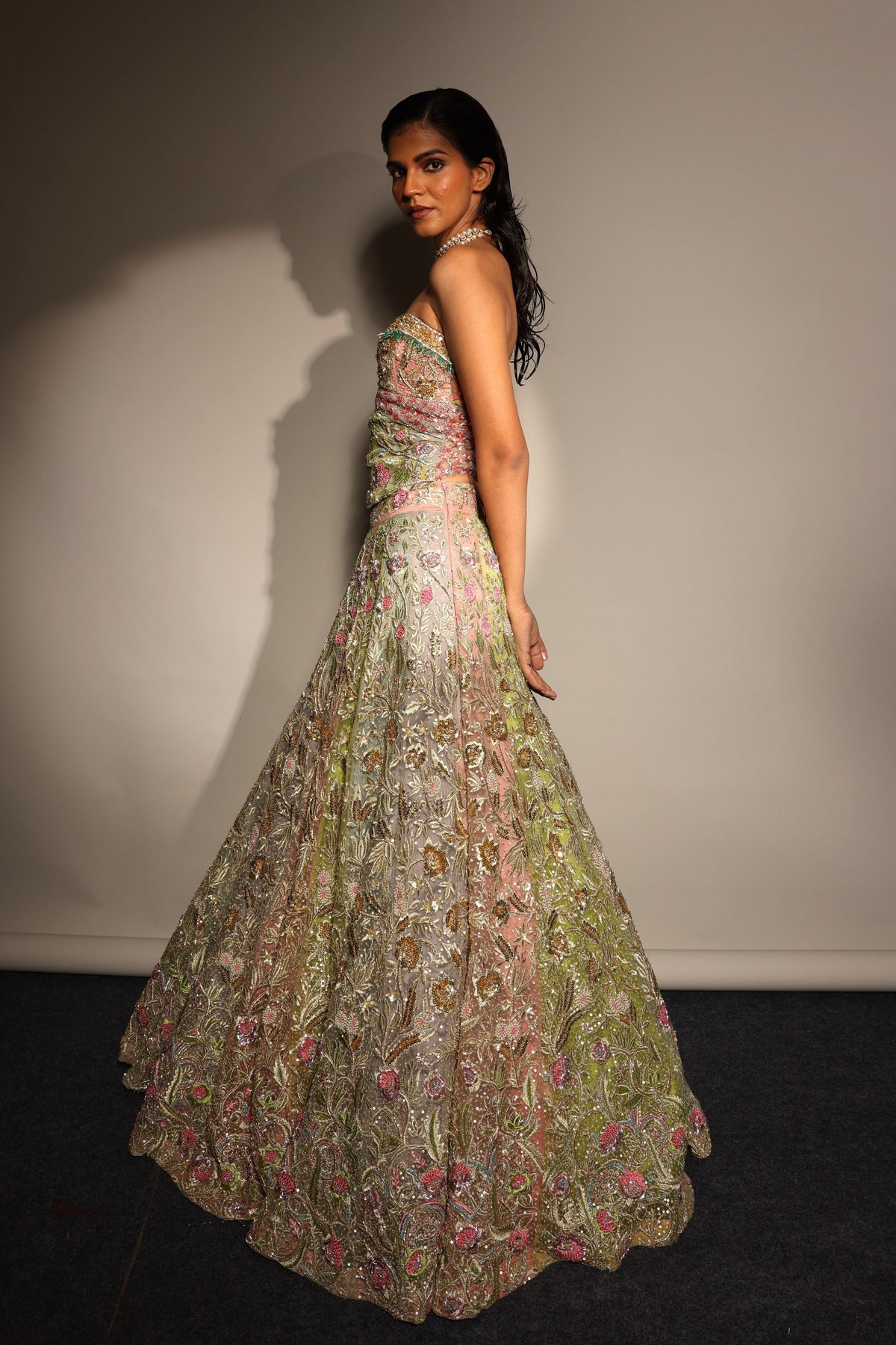 Satrangi Swarna Lehenga With Corset