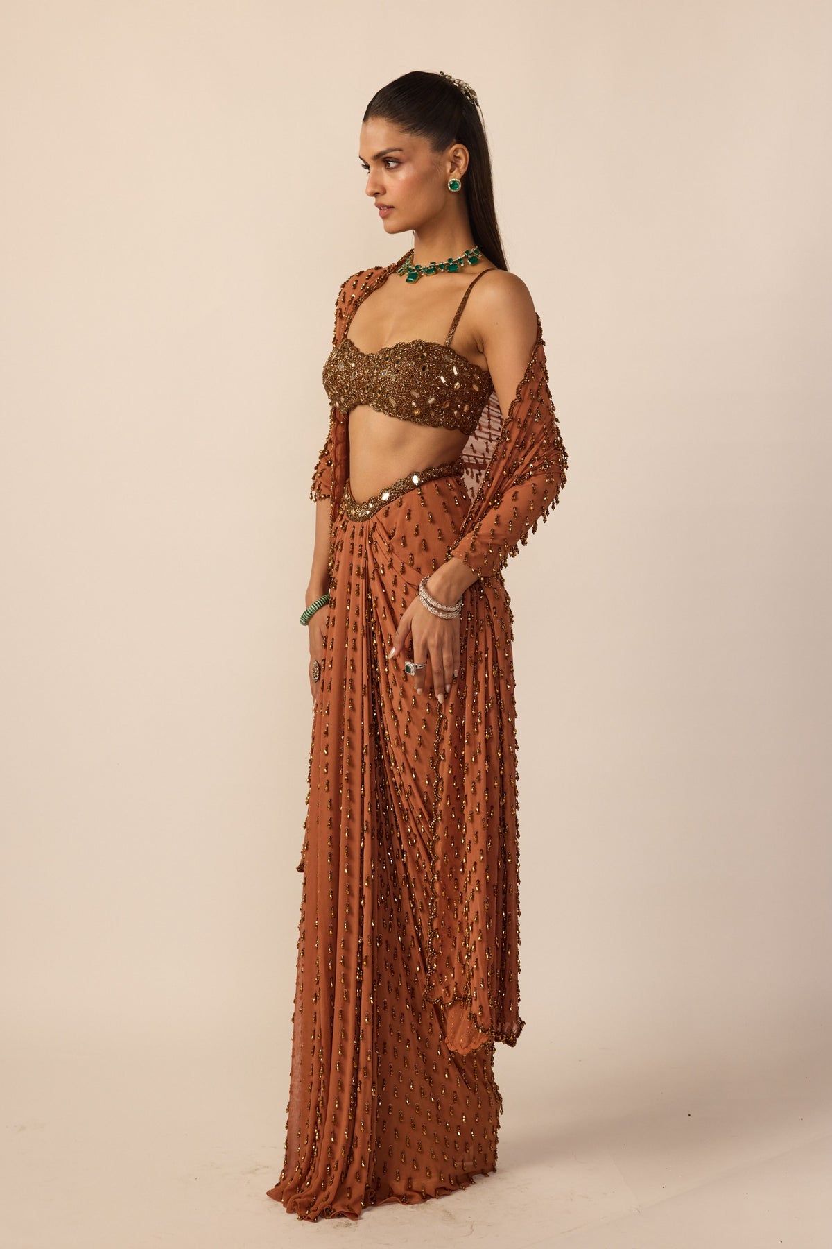 Metallic Copper Saree Set
