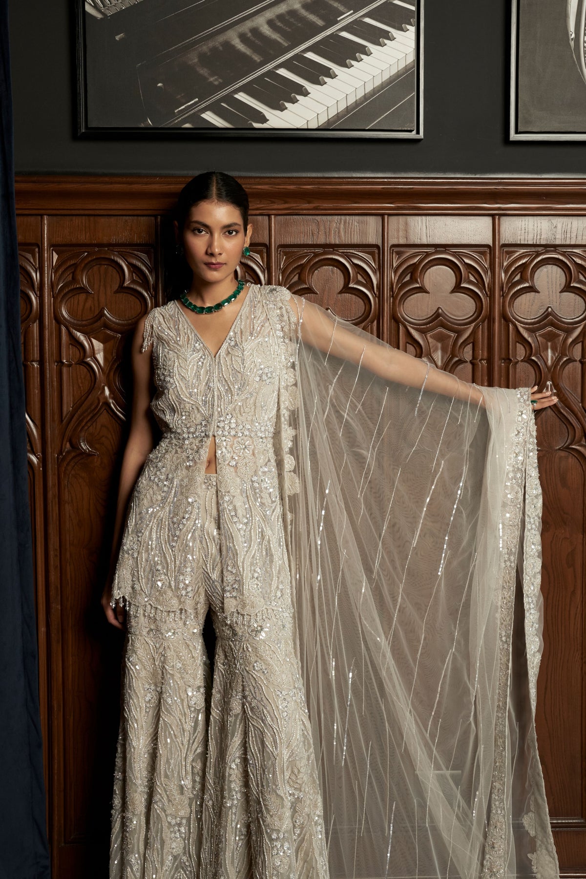 Grey Embroidered Sharara Set
