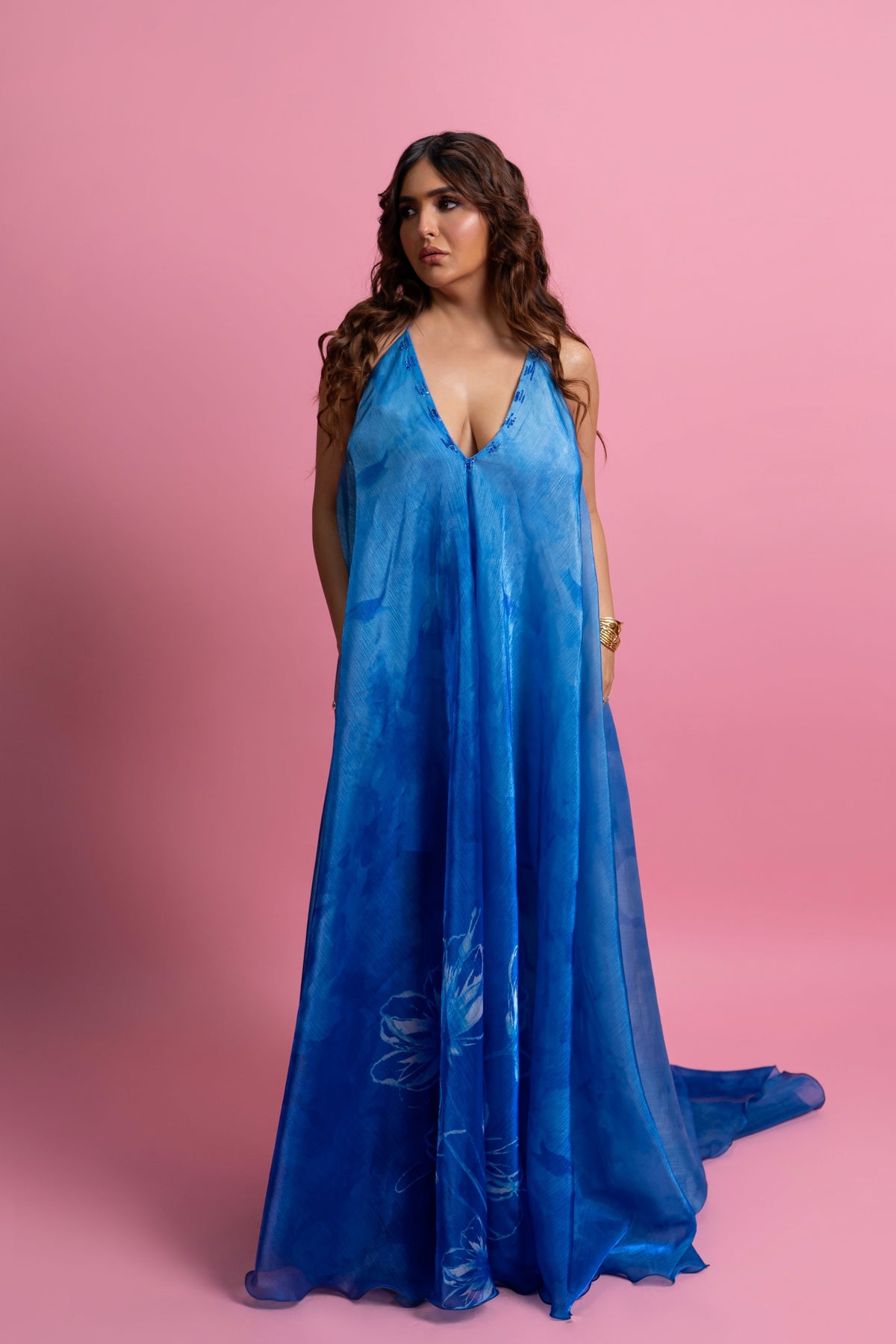 Blue Printed Maxi Dress