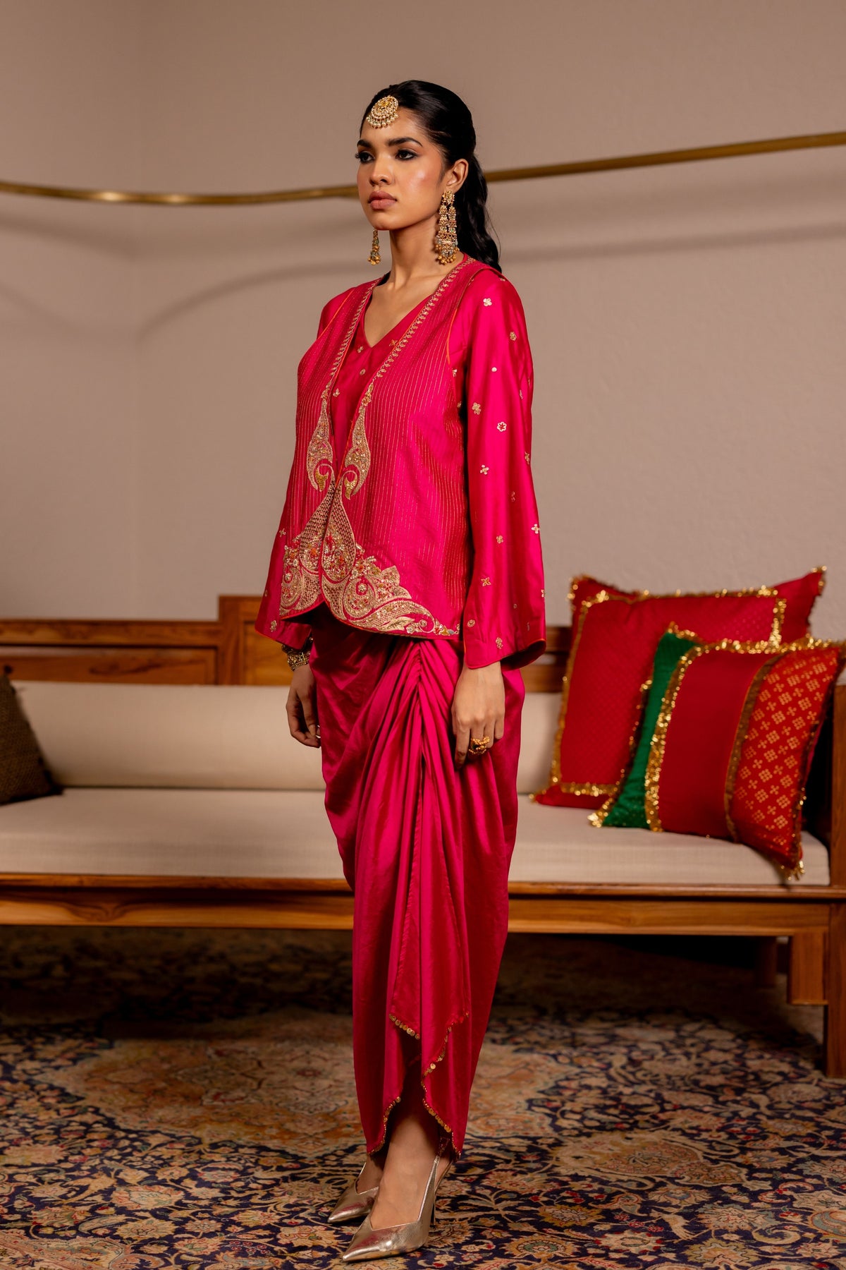 Kumbh Pink Draped Skirt Set