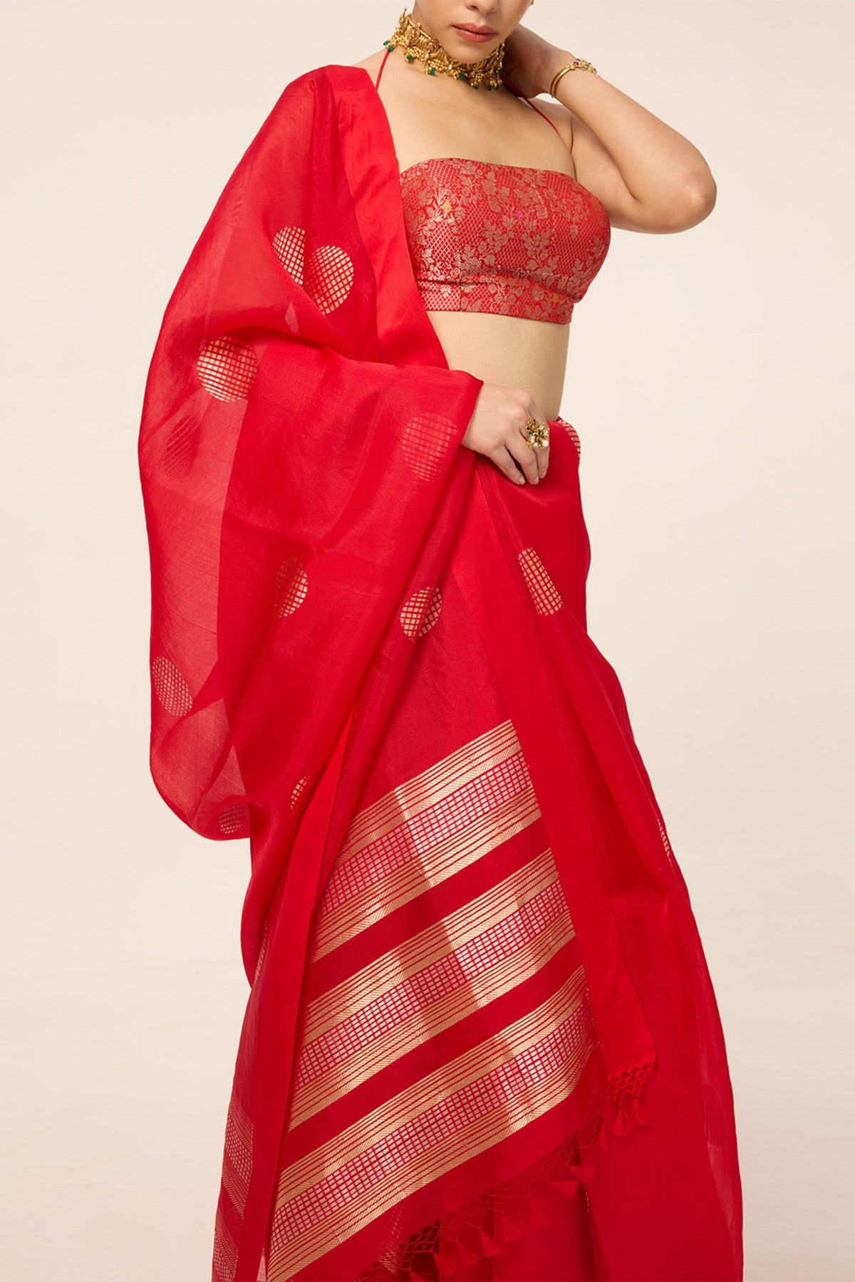 Crimson Red Organza Saree