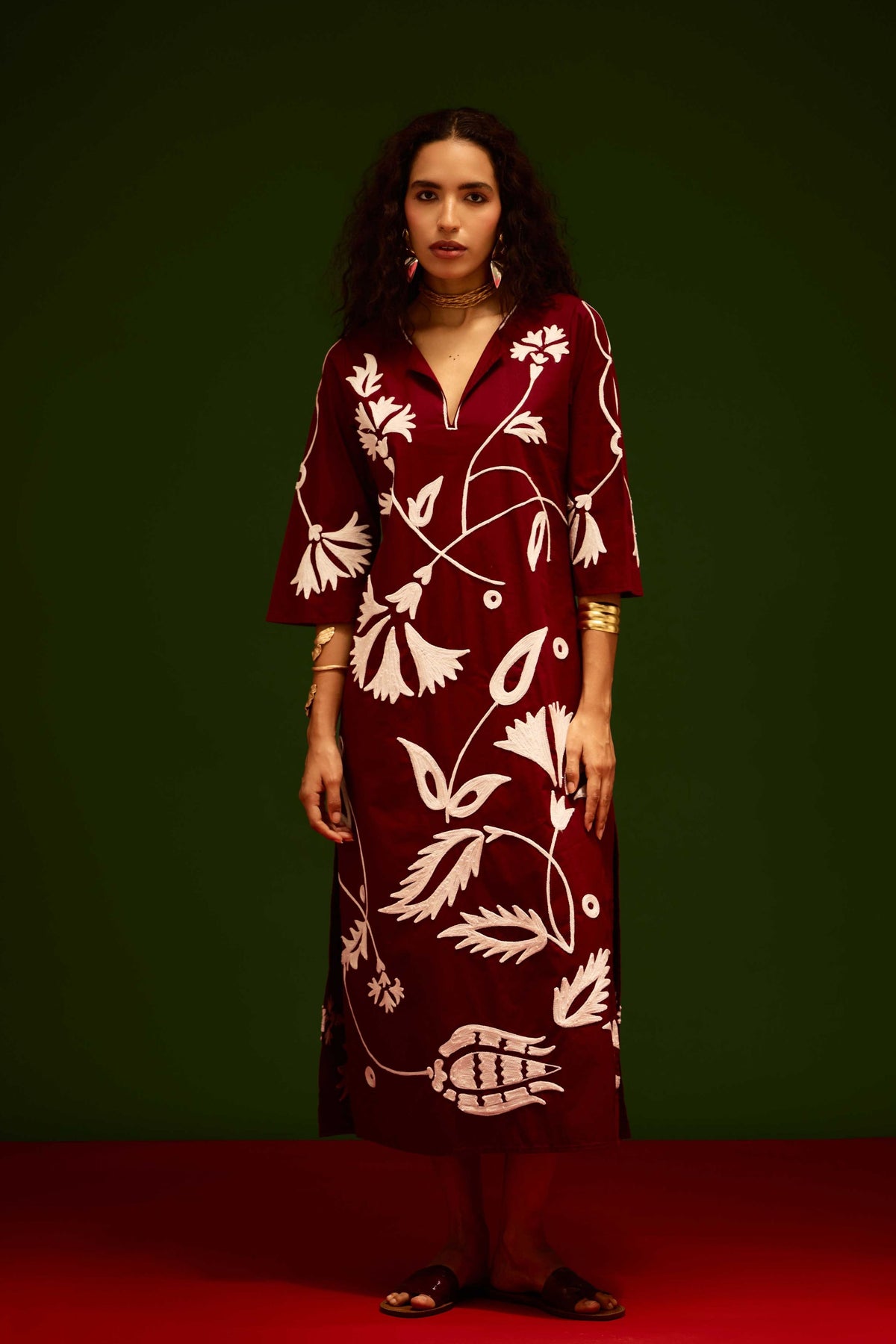 Wine Cotton Maxi Dress