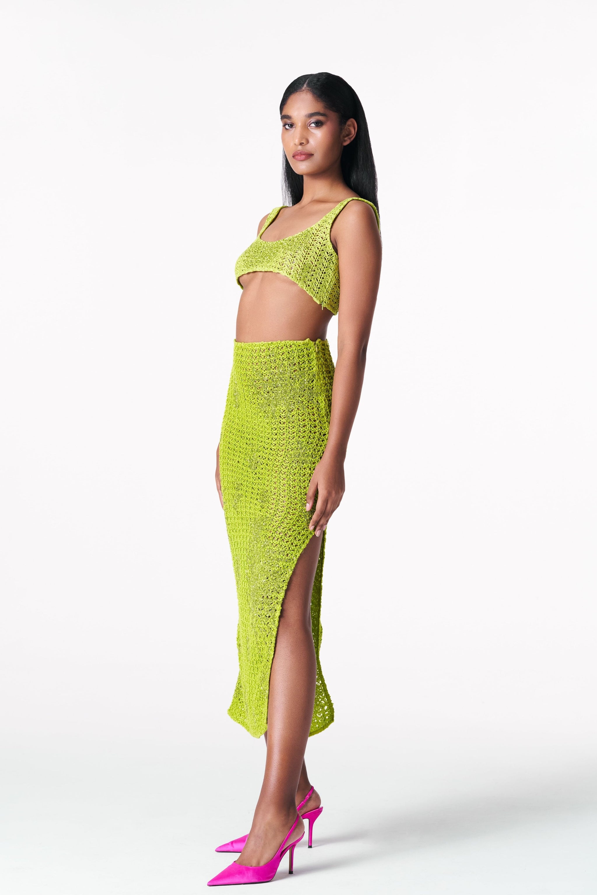28 Moons - Chartreuse Crochet Skirt - Elahe