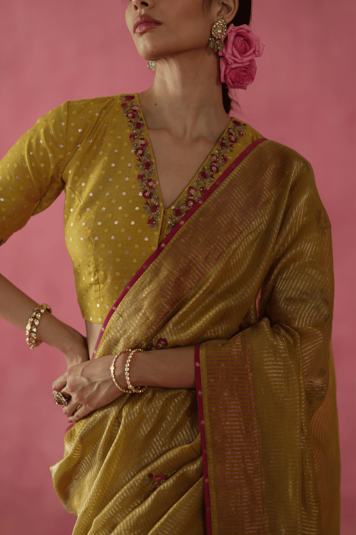 Mustard Yellow Ghevar Saree