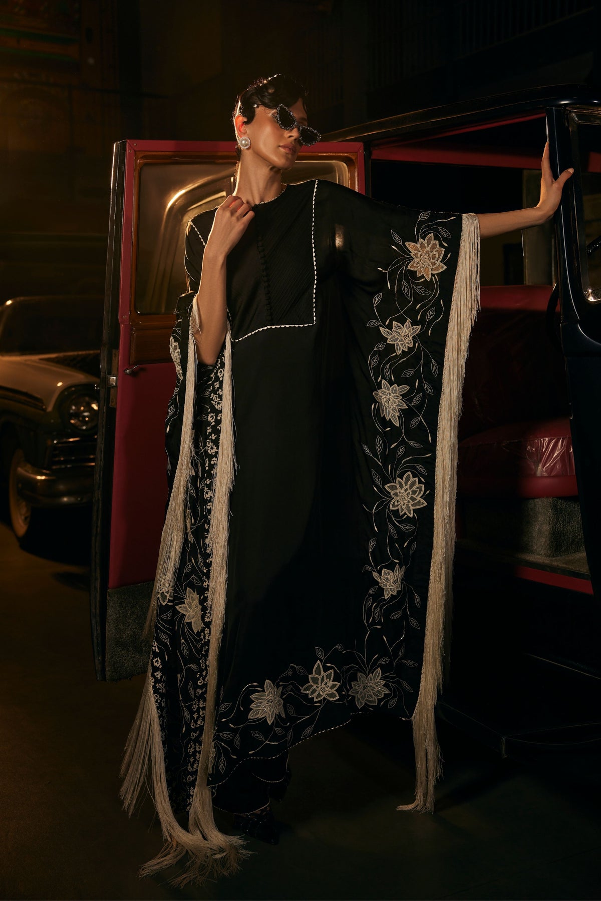 Black Kaftan With Fringes