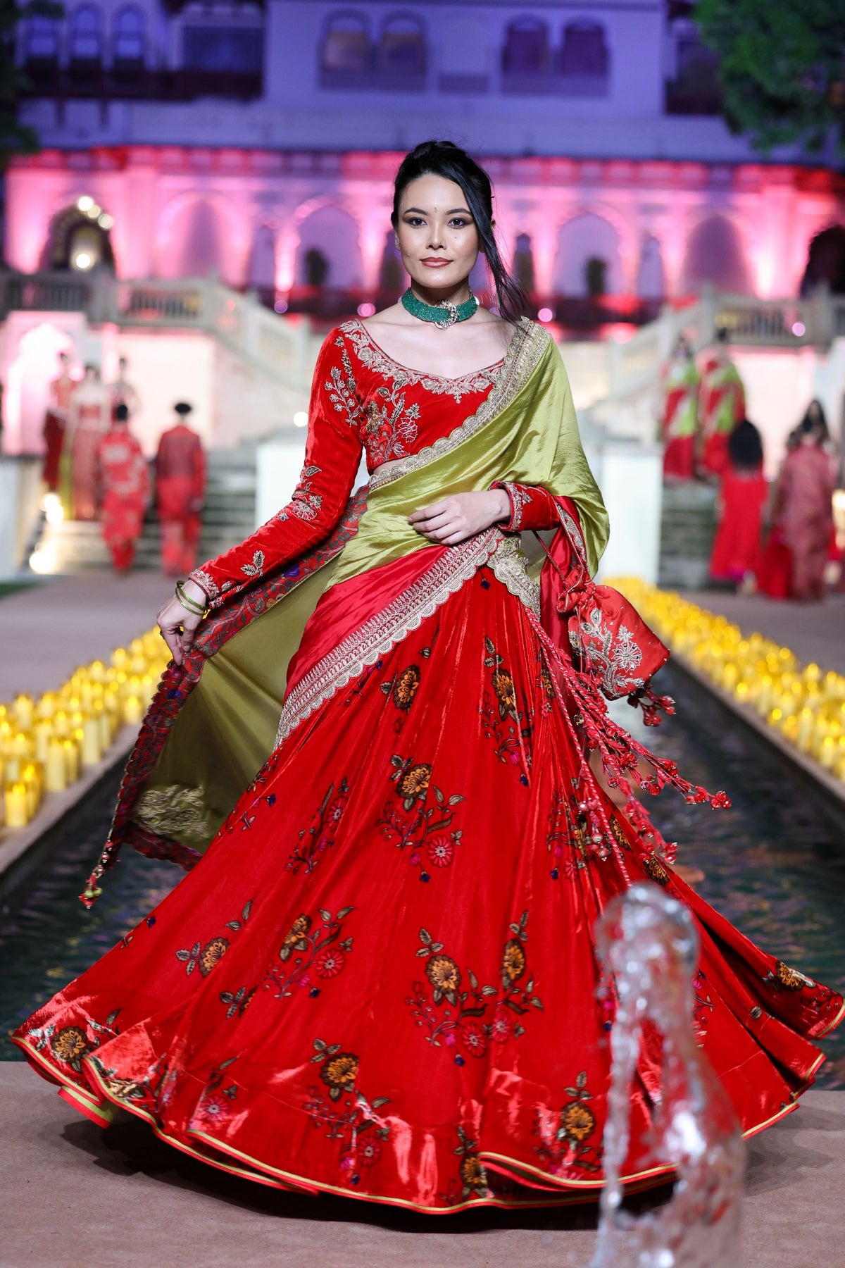 Surkh Laal Velvet Lehenga Set