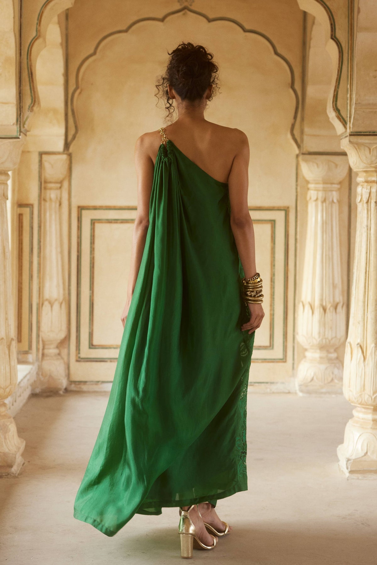 Emerald Green One Shoulder Dress