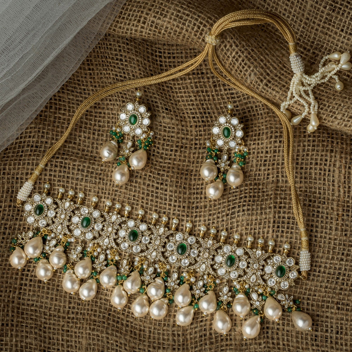 Green Kundan Polki Necklace Set