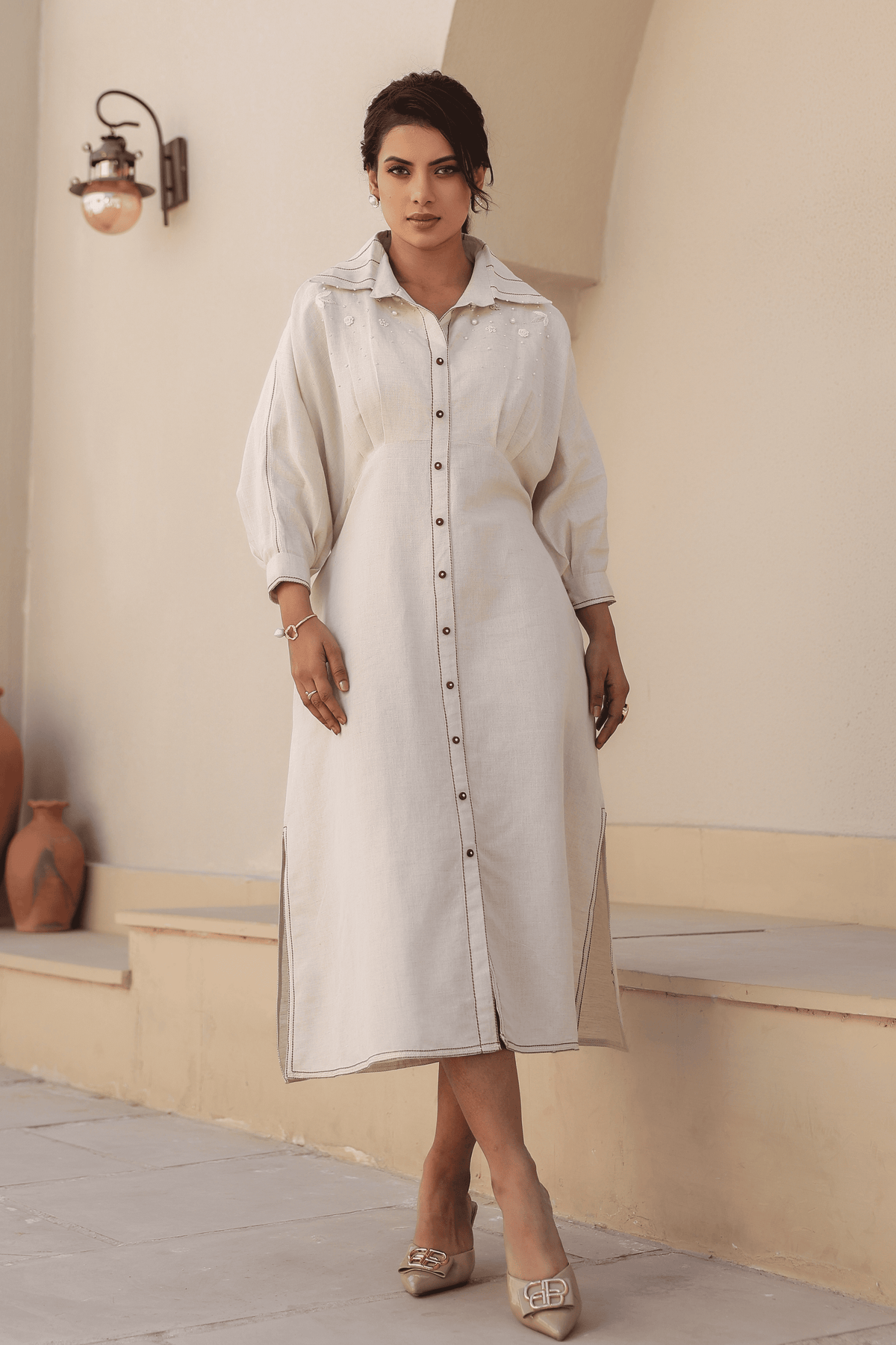 Azure Pearl Kaftan Dress in Ivory