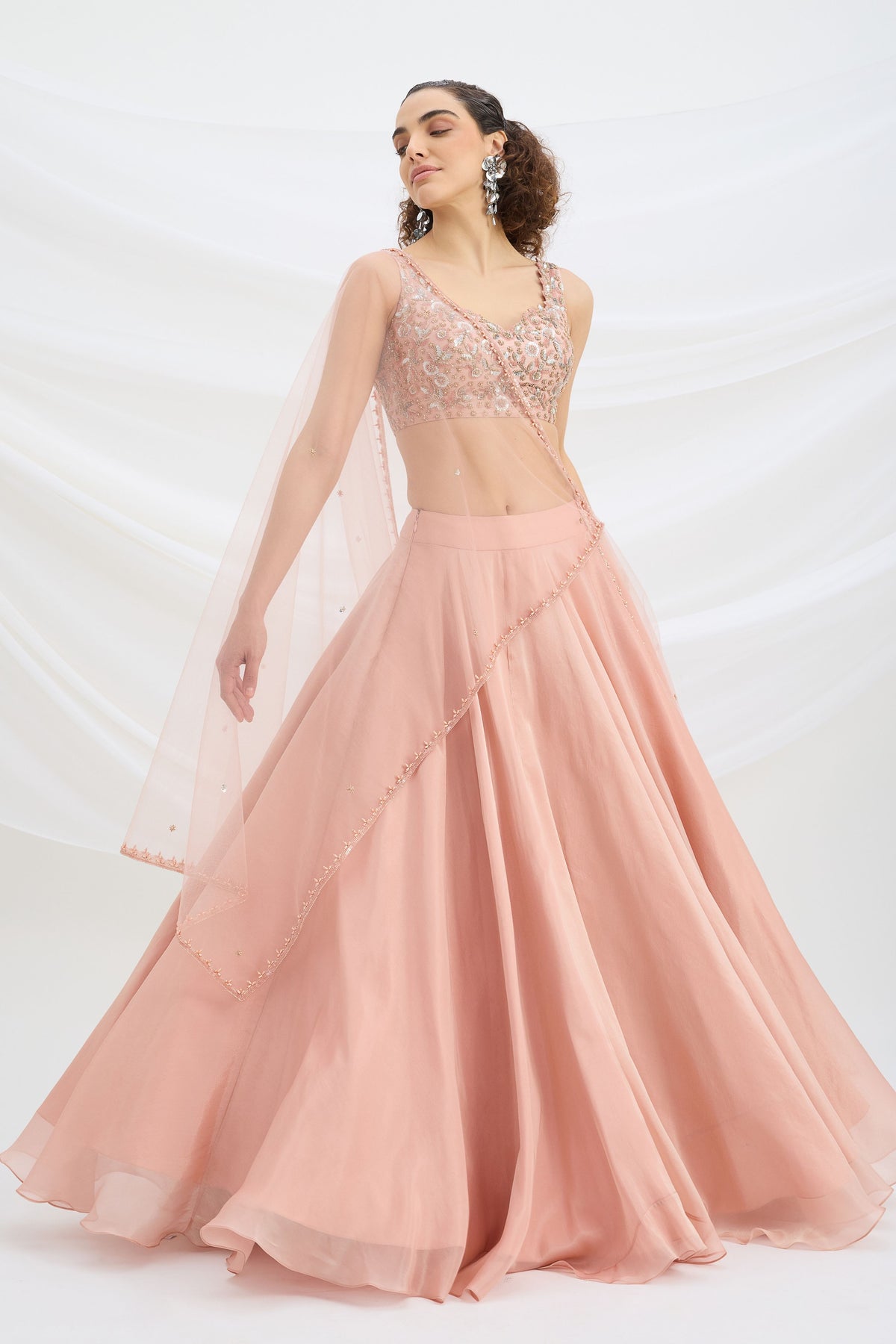 Peach Embroidered Lehenga Set