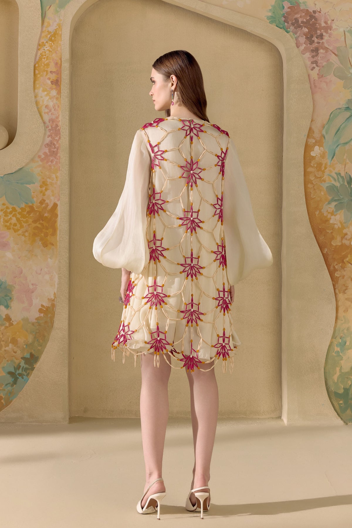 Ivory Mosaic Mesh Layered Dress