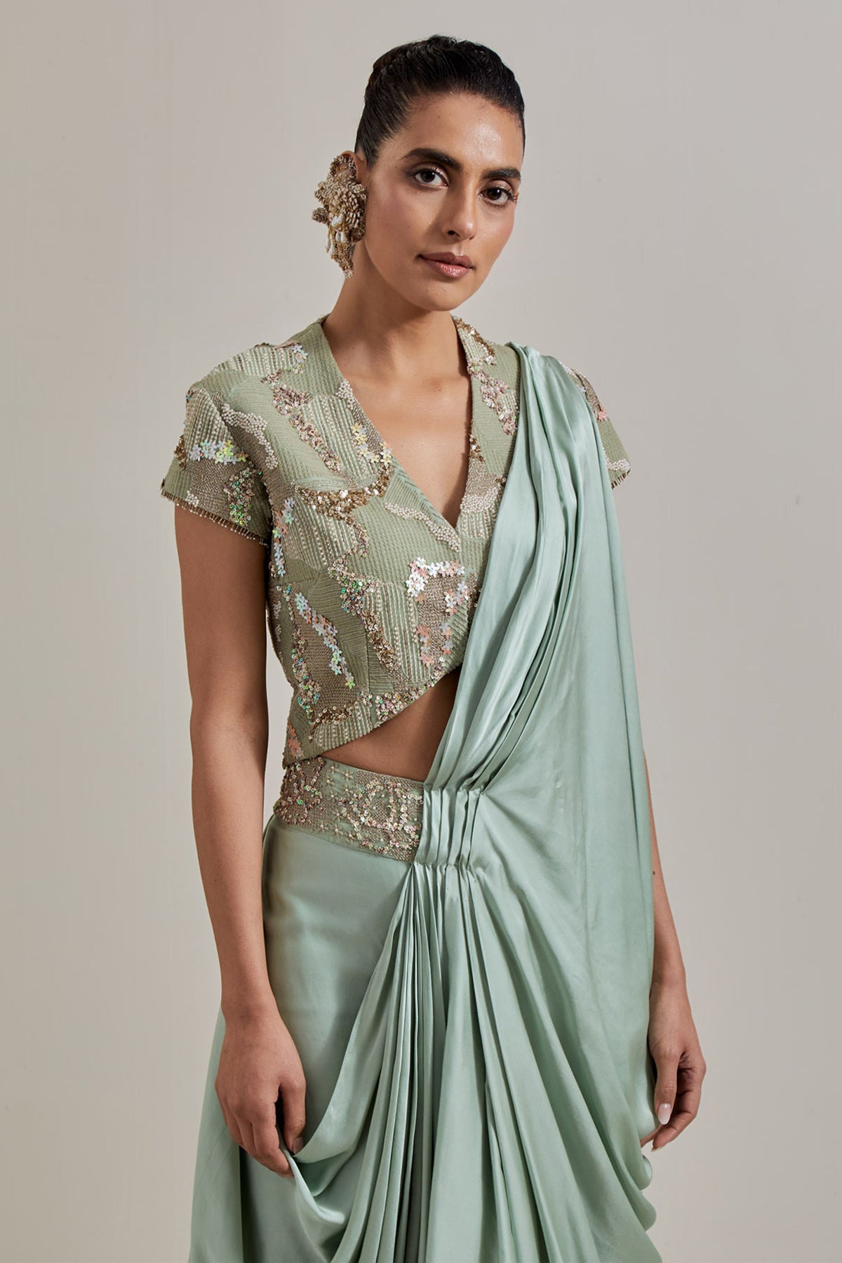 Sage Drape Saree Set