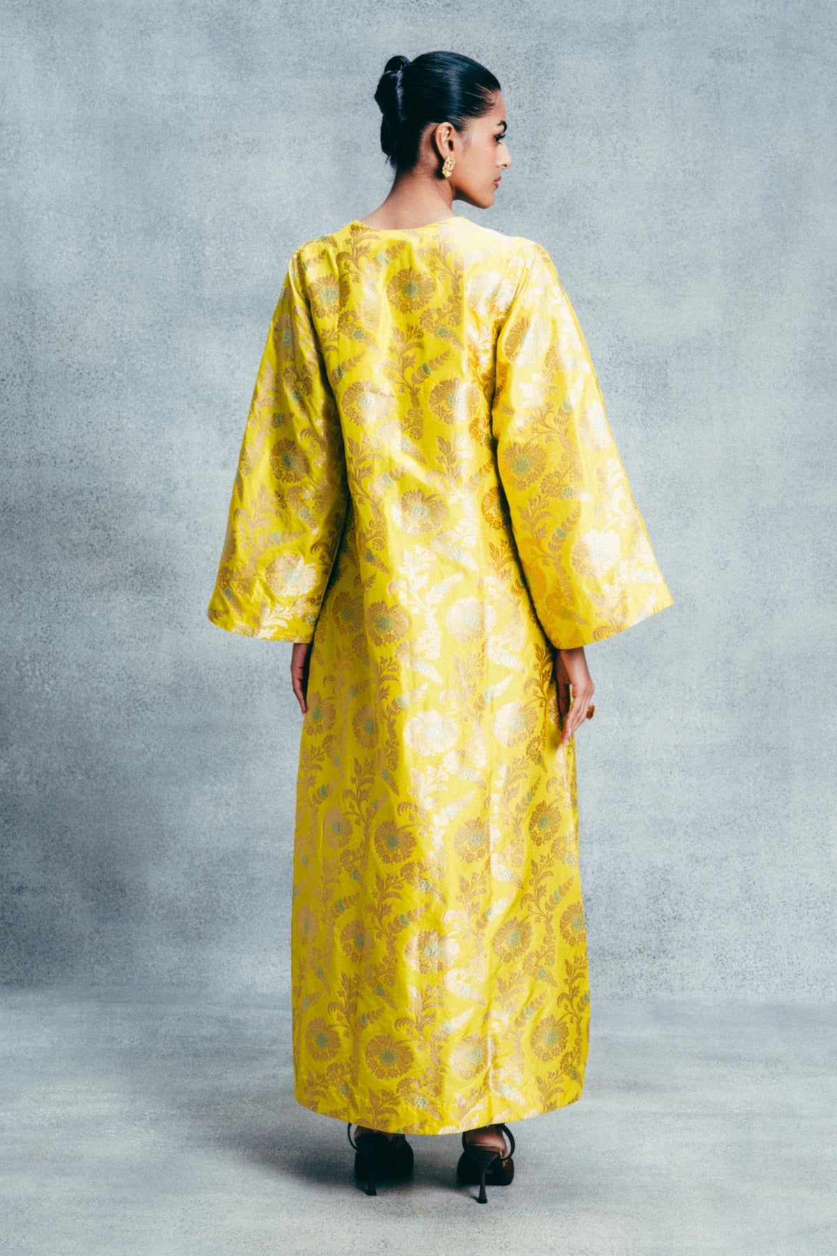 Handwoven Canary Yellow Banarasi Kaftan