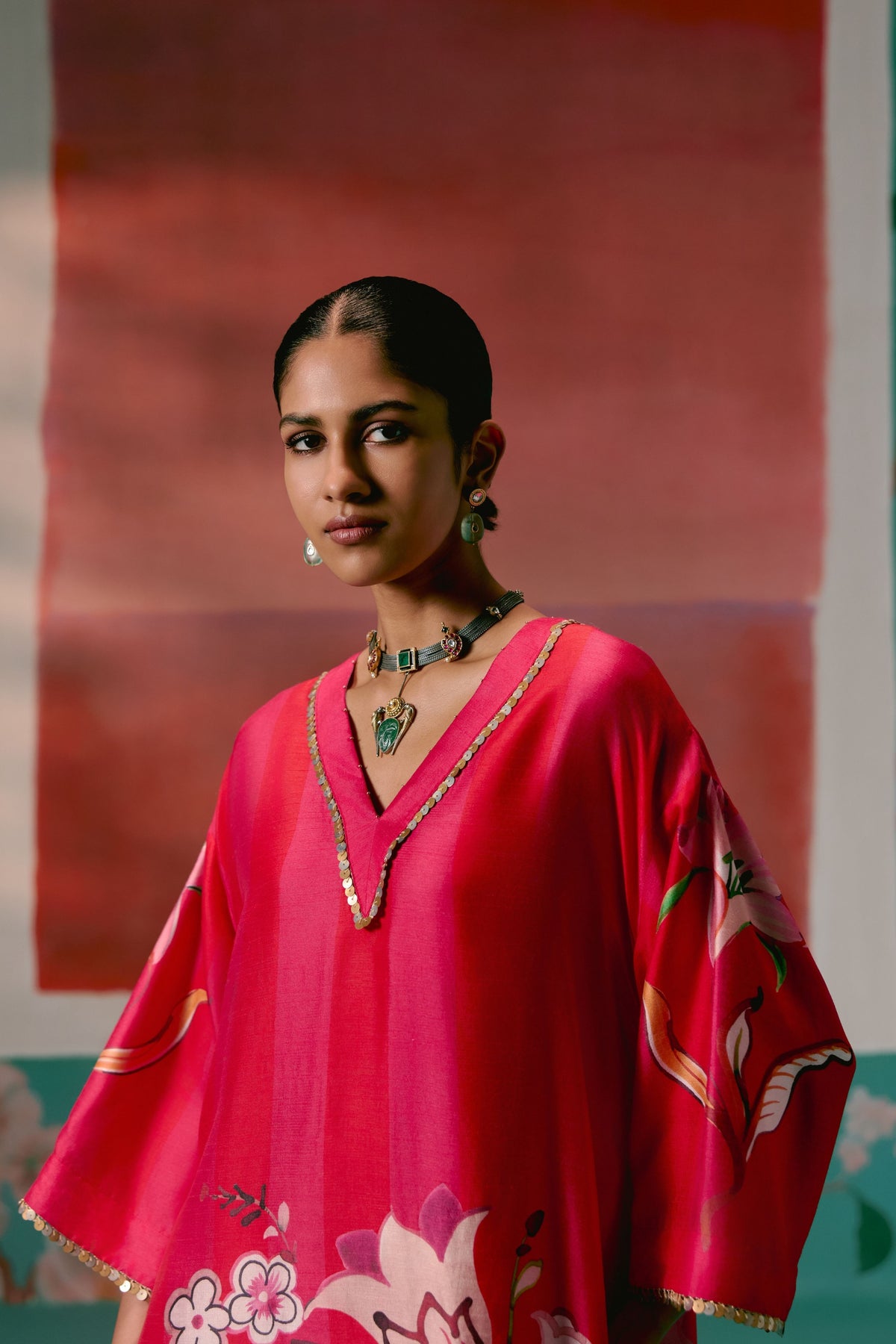 Fuschia Floral Kaftan Set