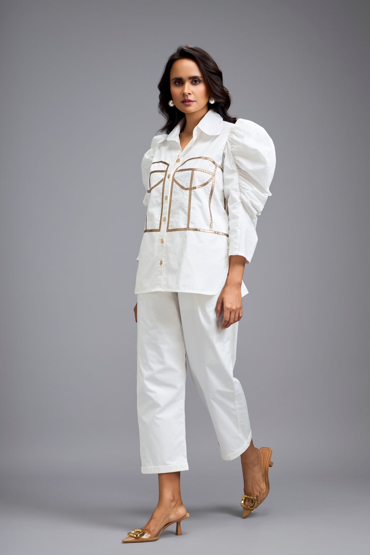 Eclipse Puff Sleeves White  Co-ord Set