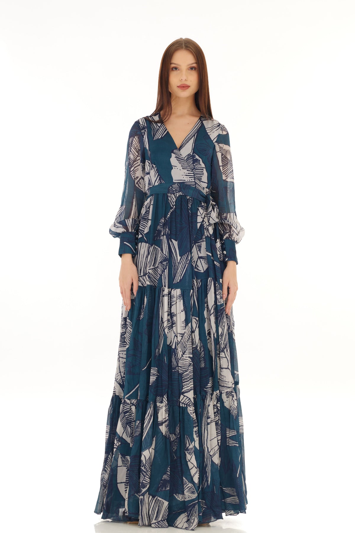 Blue and White Wrap Dress