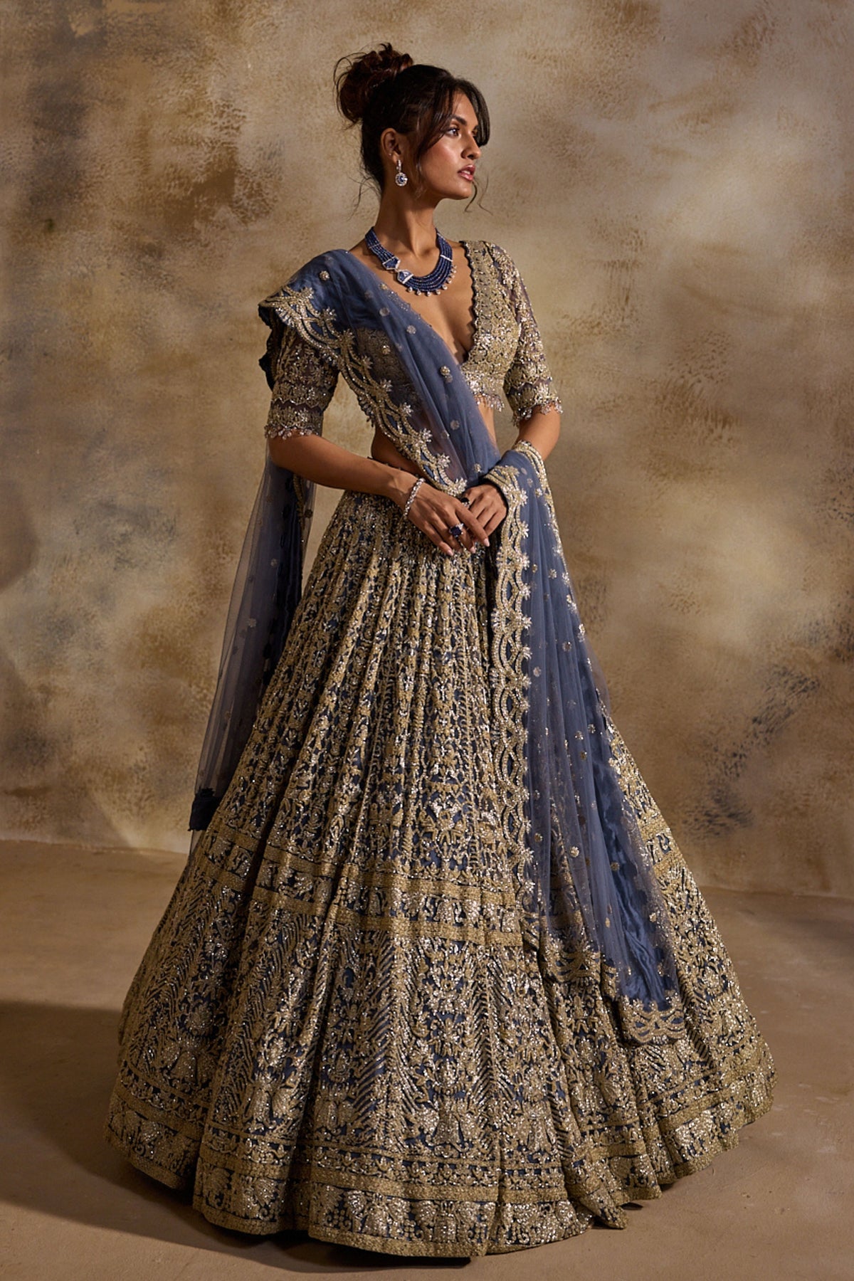 Blue Grey Lehenga Set