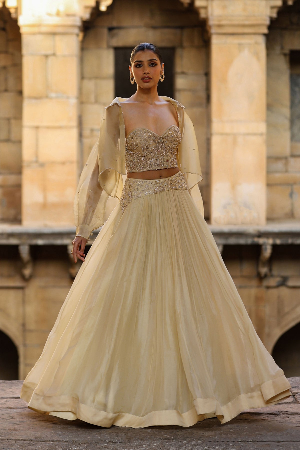 Vaayu Beige Jacket Lehenga Set