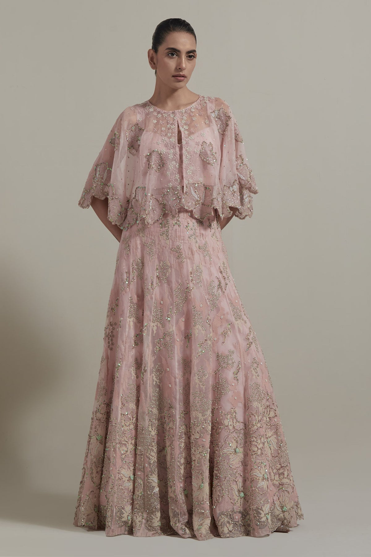 Pink Embellished Cape Set
