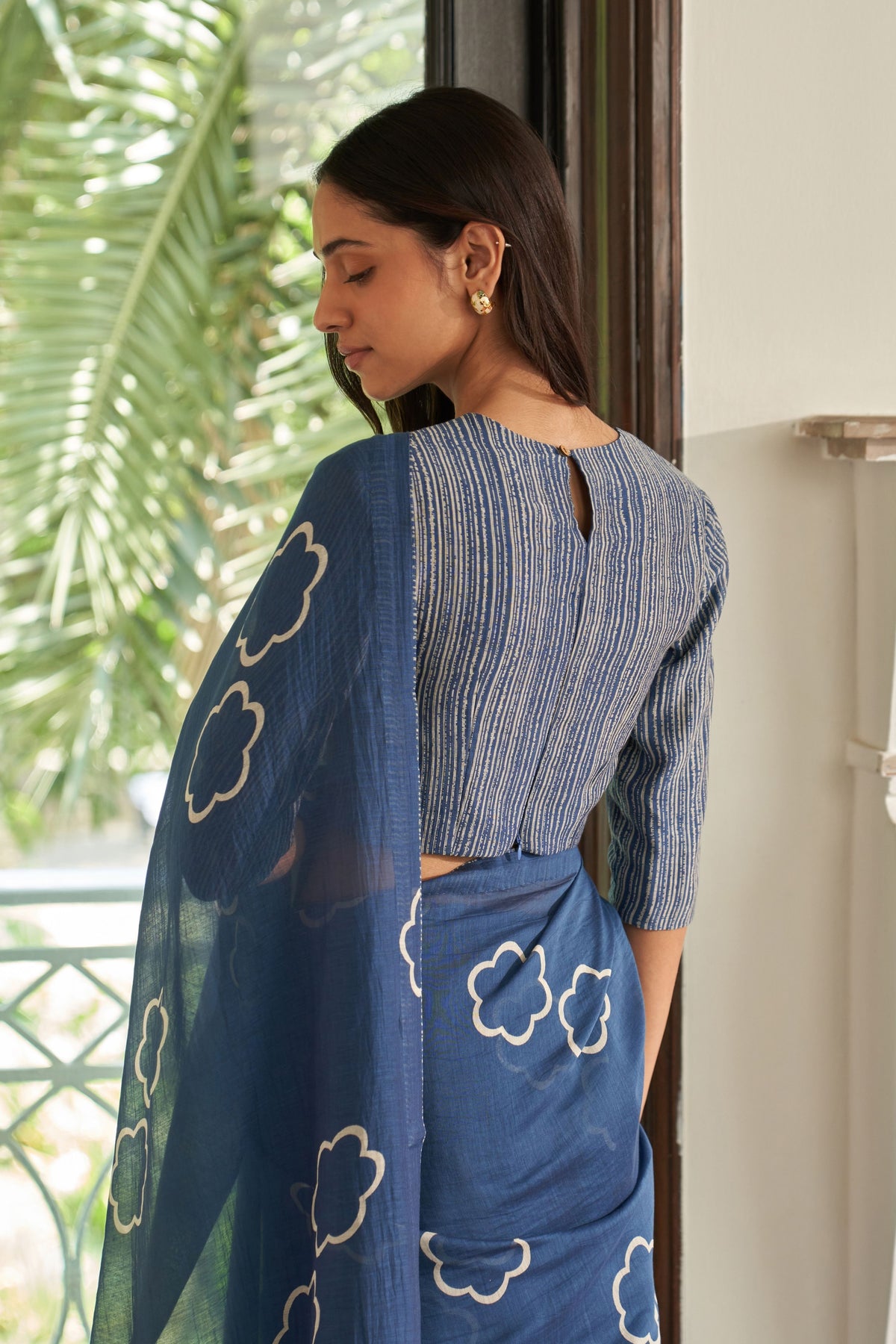 Ocean Blue Floral Saree