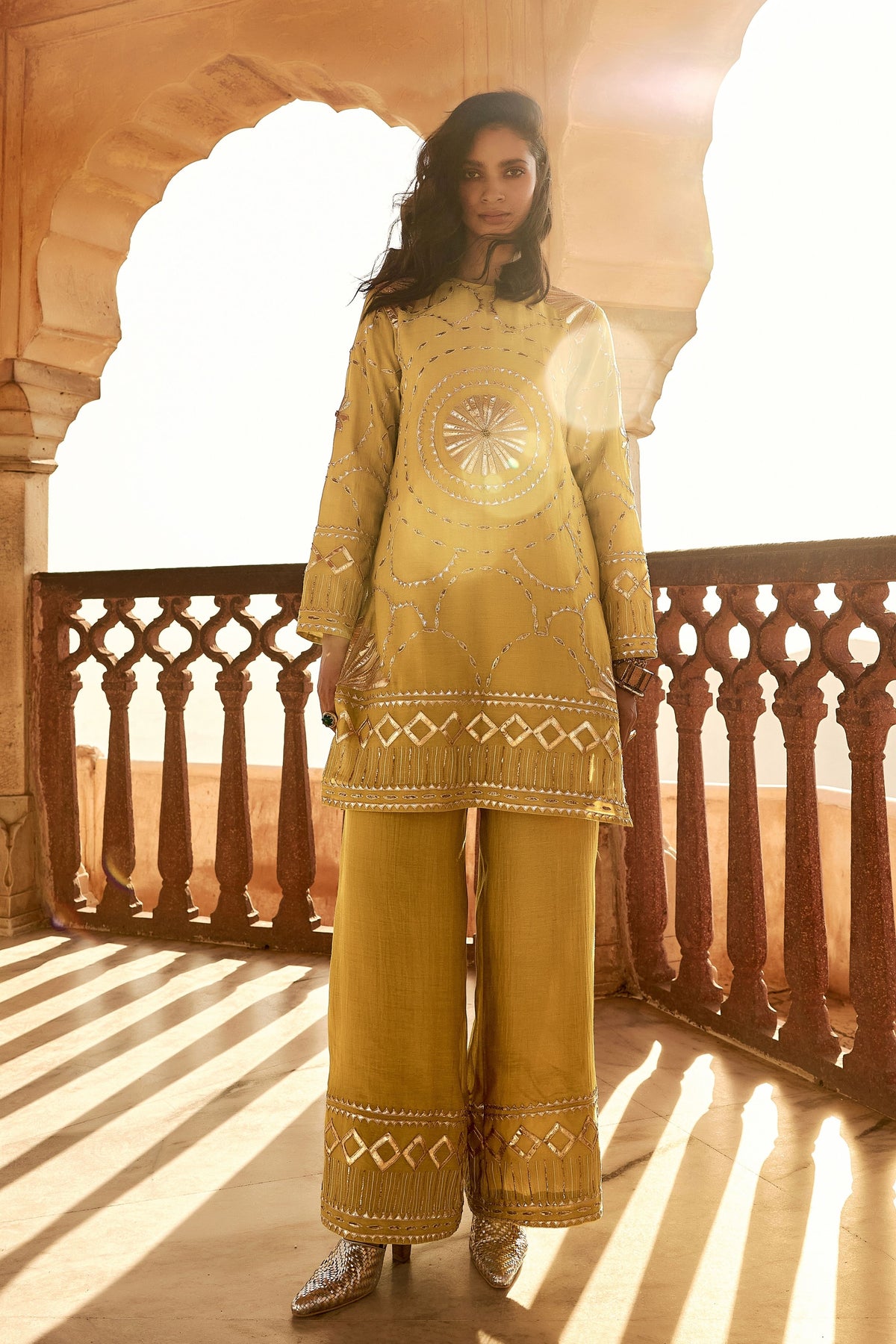 Yellow Kachi Patti Co-ord Set