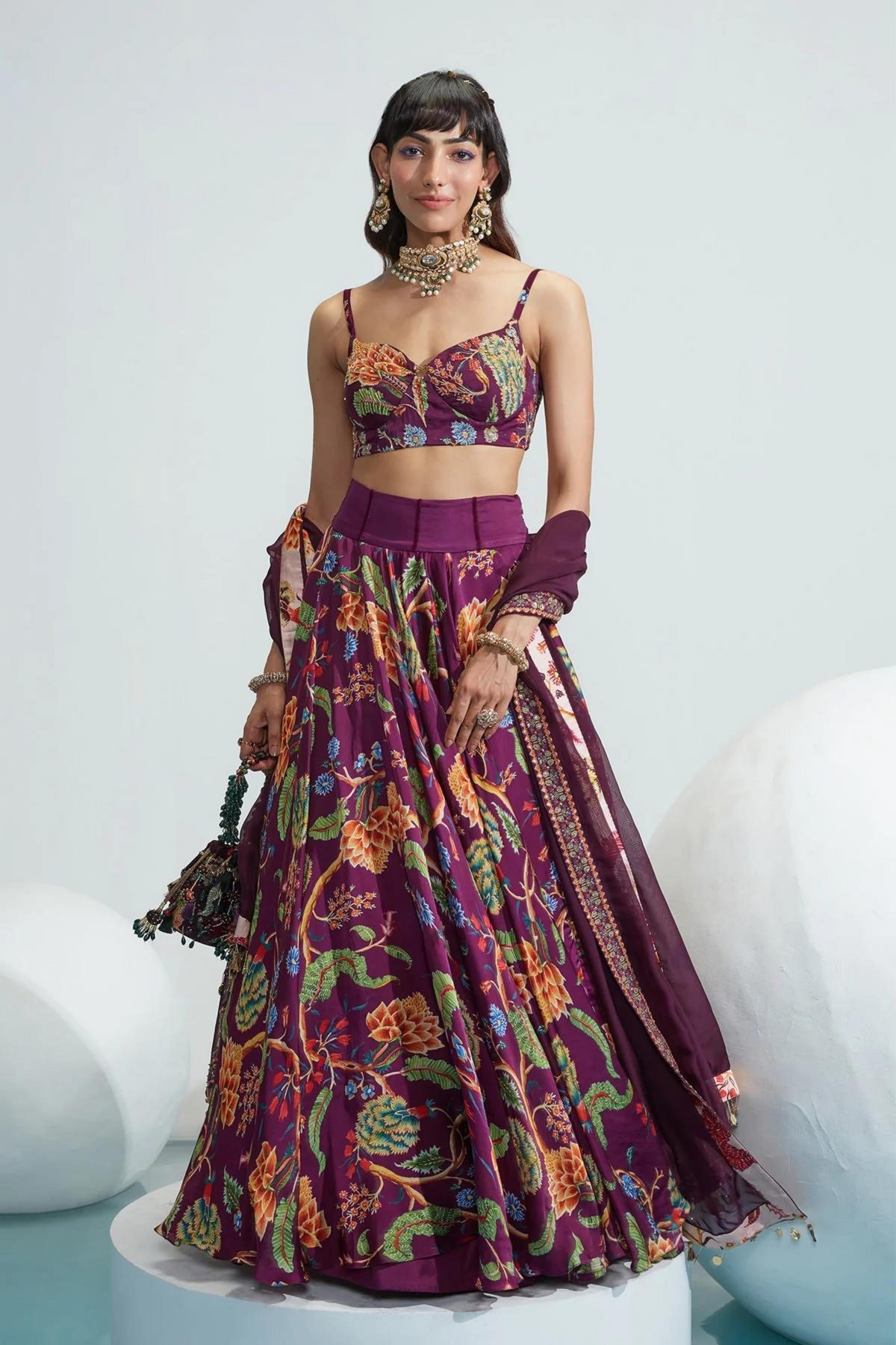Maha Purple Embroidered Lehenga Set