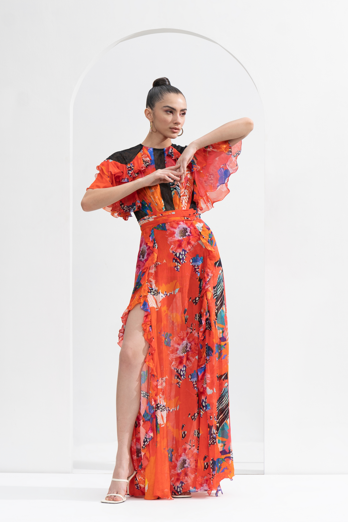 Red Garden Chiffon Dress