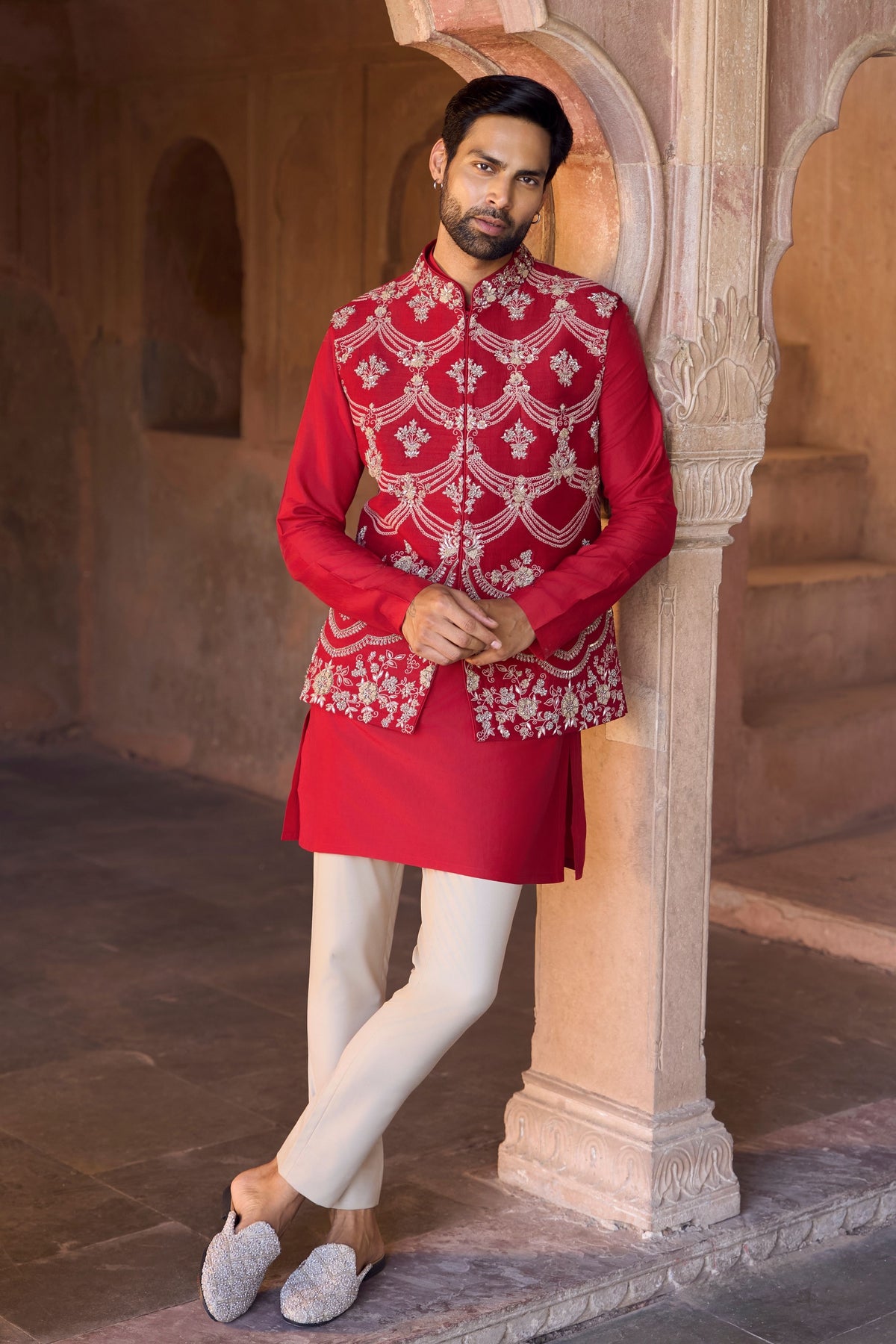 Red Waist Coat Set