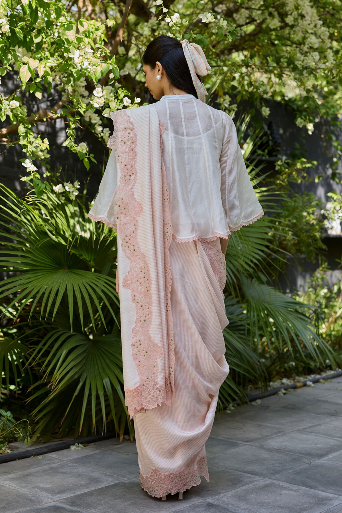 English Morning Pink Embroidered Saree