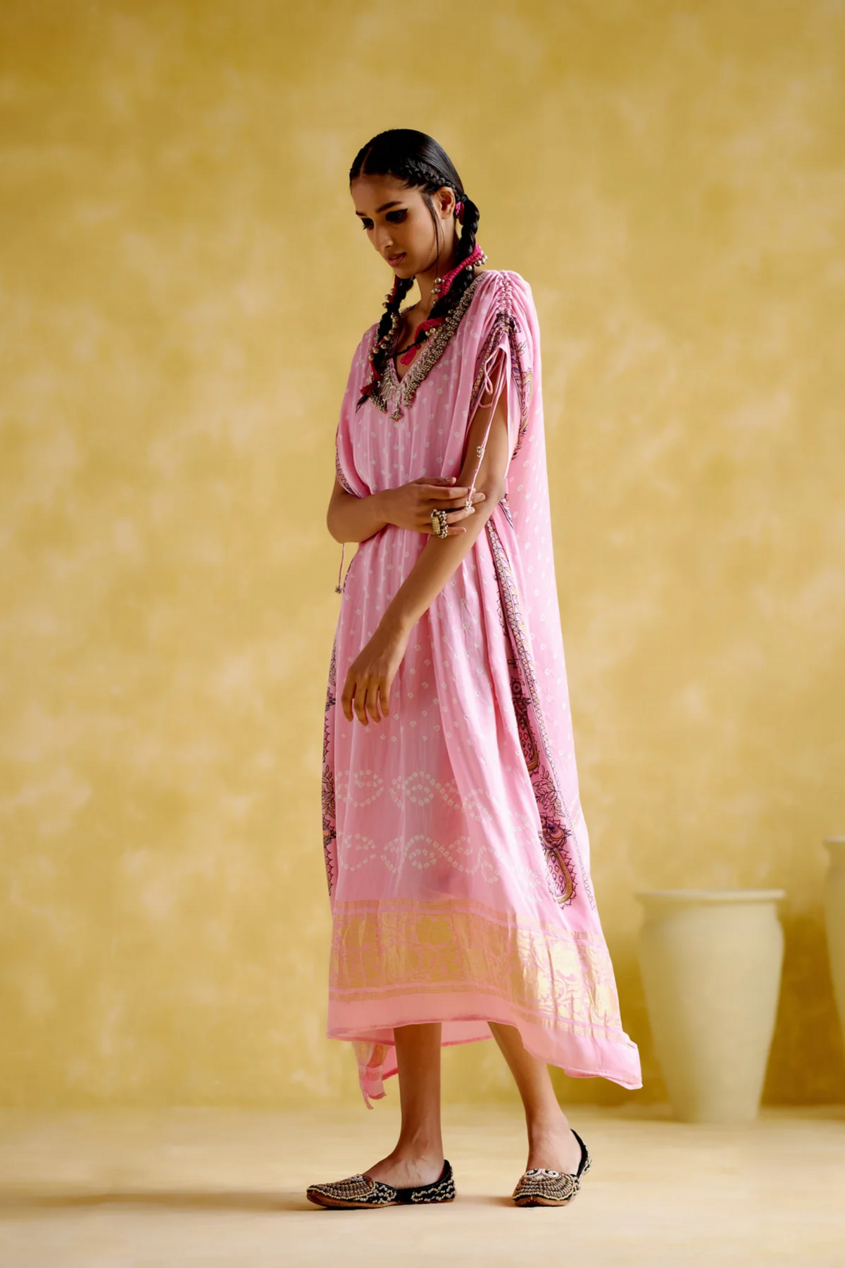 Anuradha Kalamkari Pink Kaftan